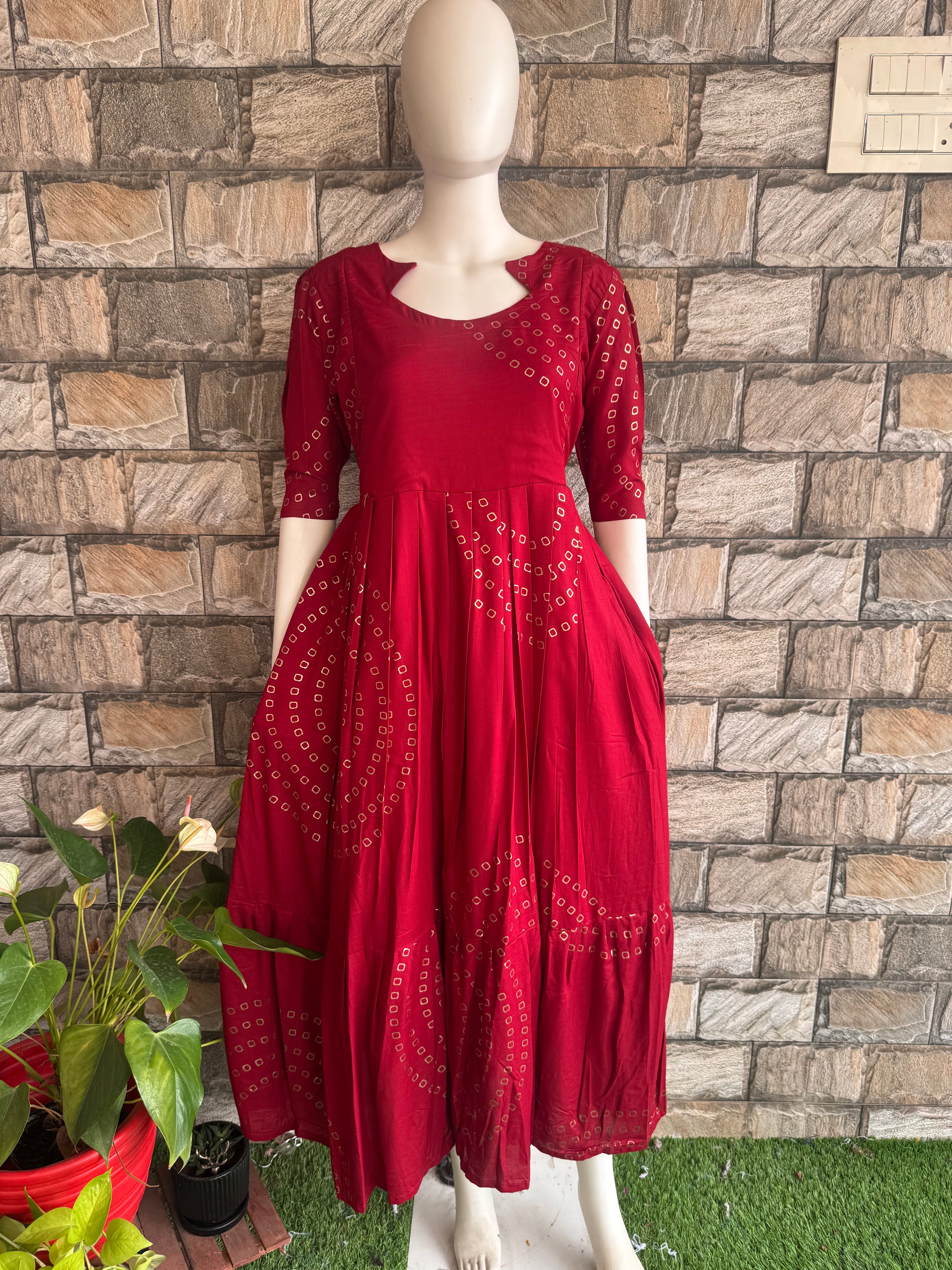 Maroon Golden Foil Maternity maxi CF177