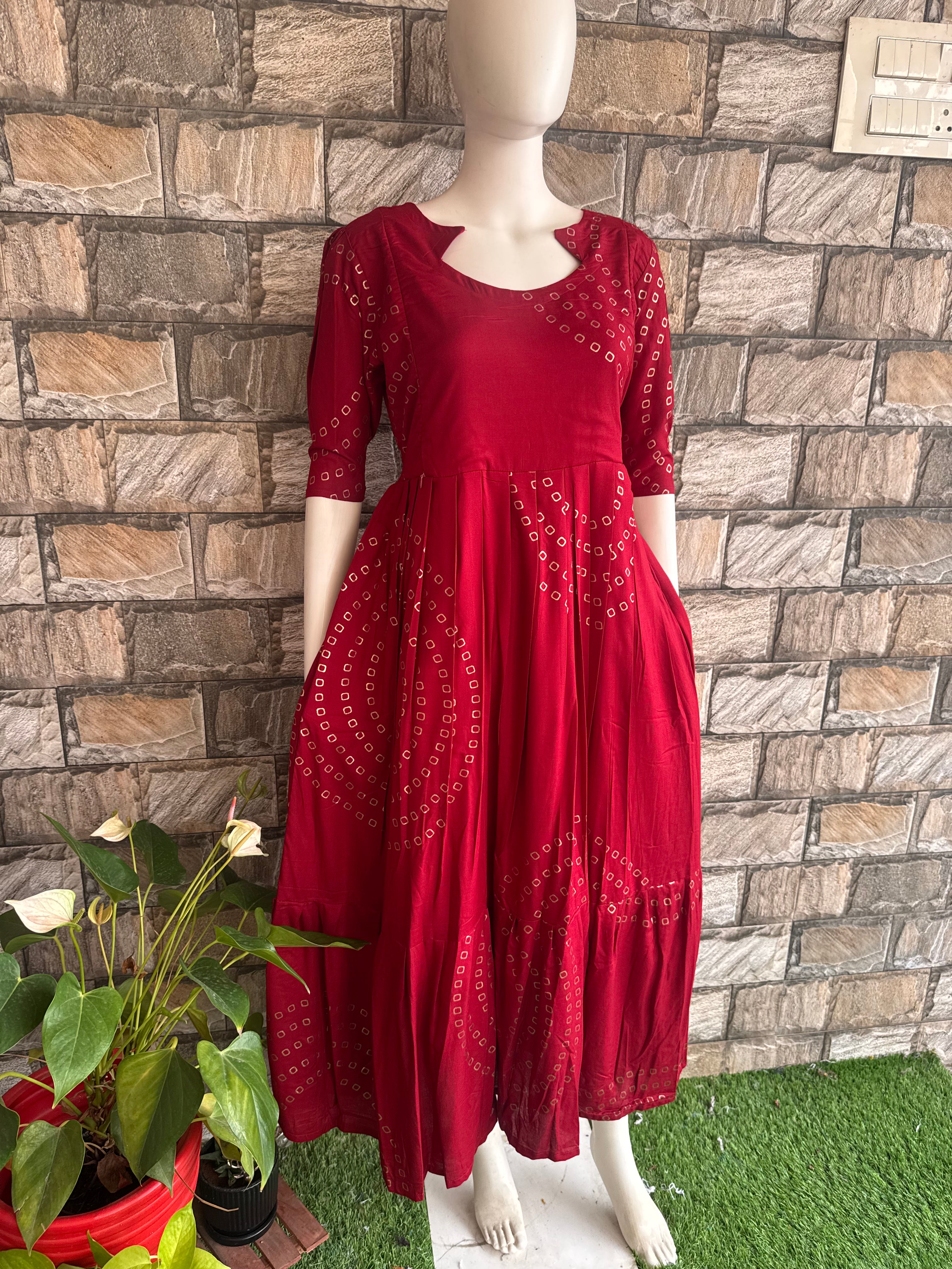 Maroon Golden Foil Maternity maxi CF177