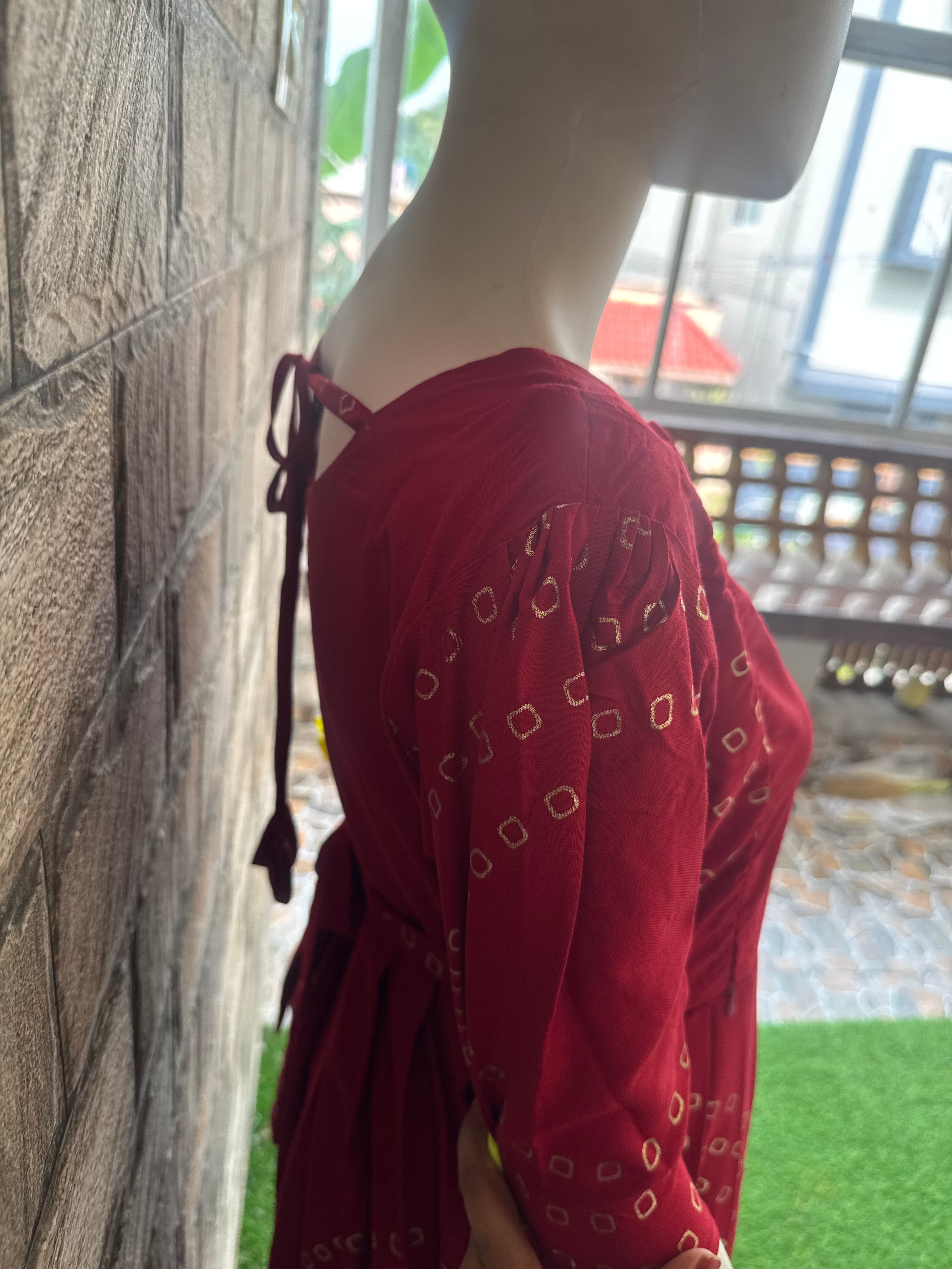 Maroon Golden Foil Maternity maxi CF177