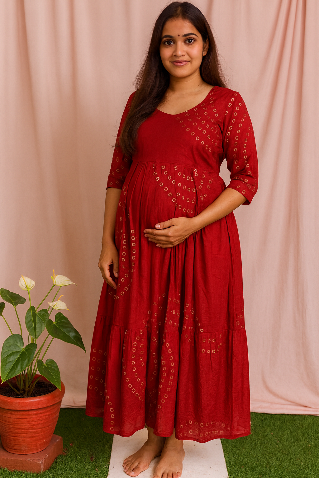 Maroon Golden Foil Maternity maxi CF177