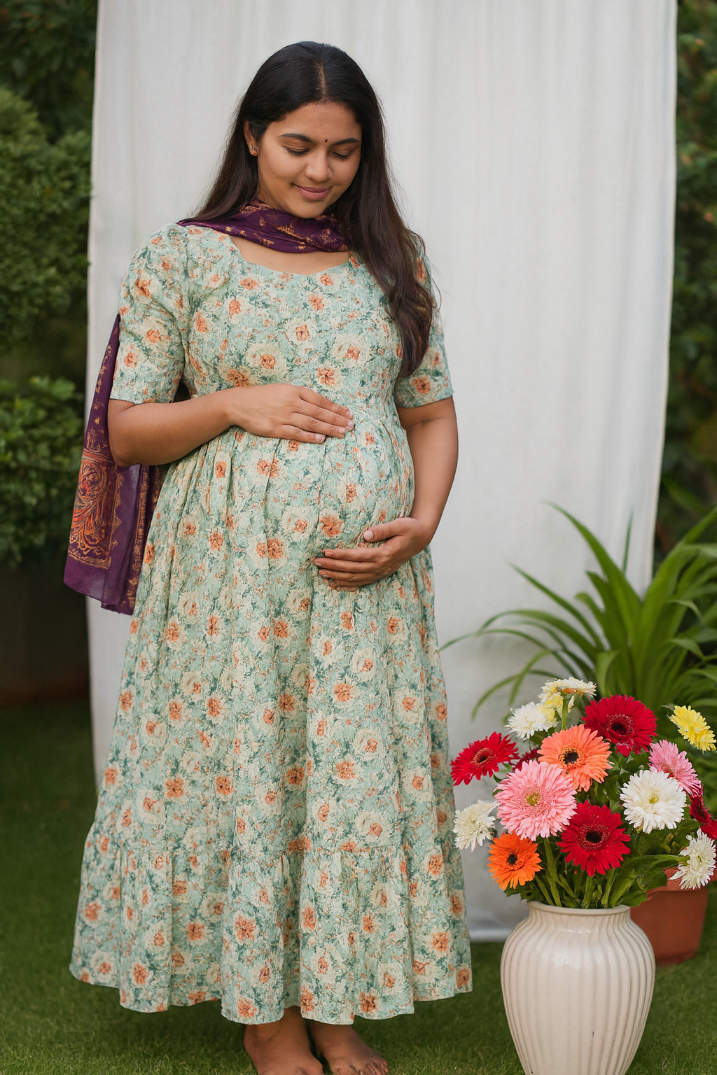 Pastel green Hacoba cotton Maternity maxi CF179