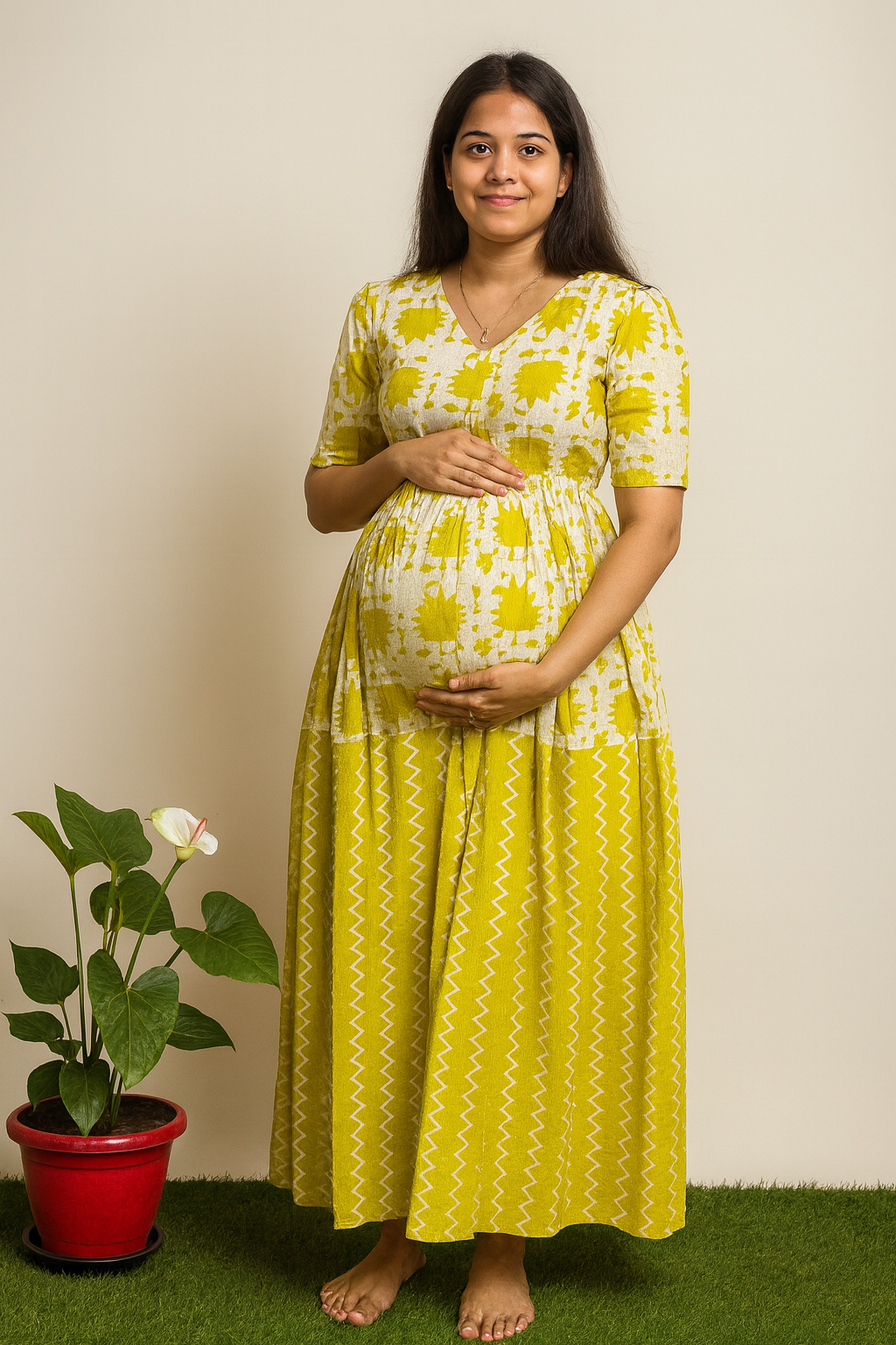 Green Leaf - Perfect cotton maxi for Mom to be