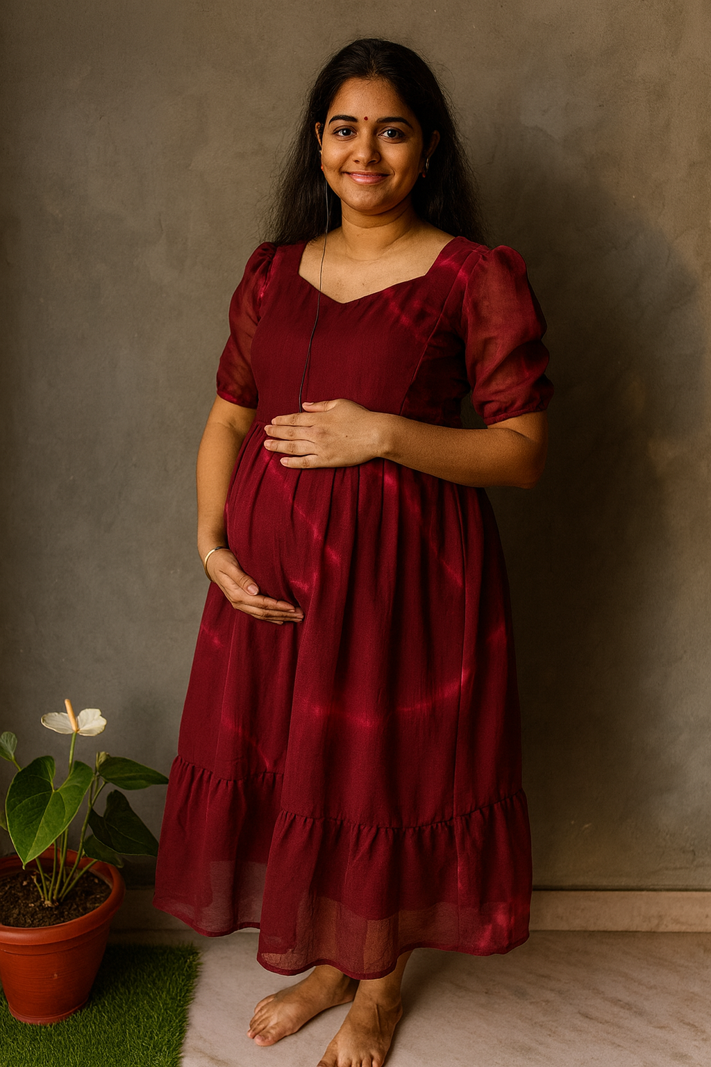 Marble Maroon Georgette Maternity Maxi