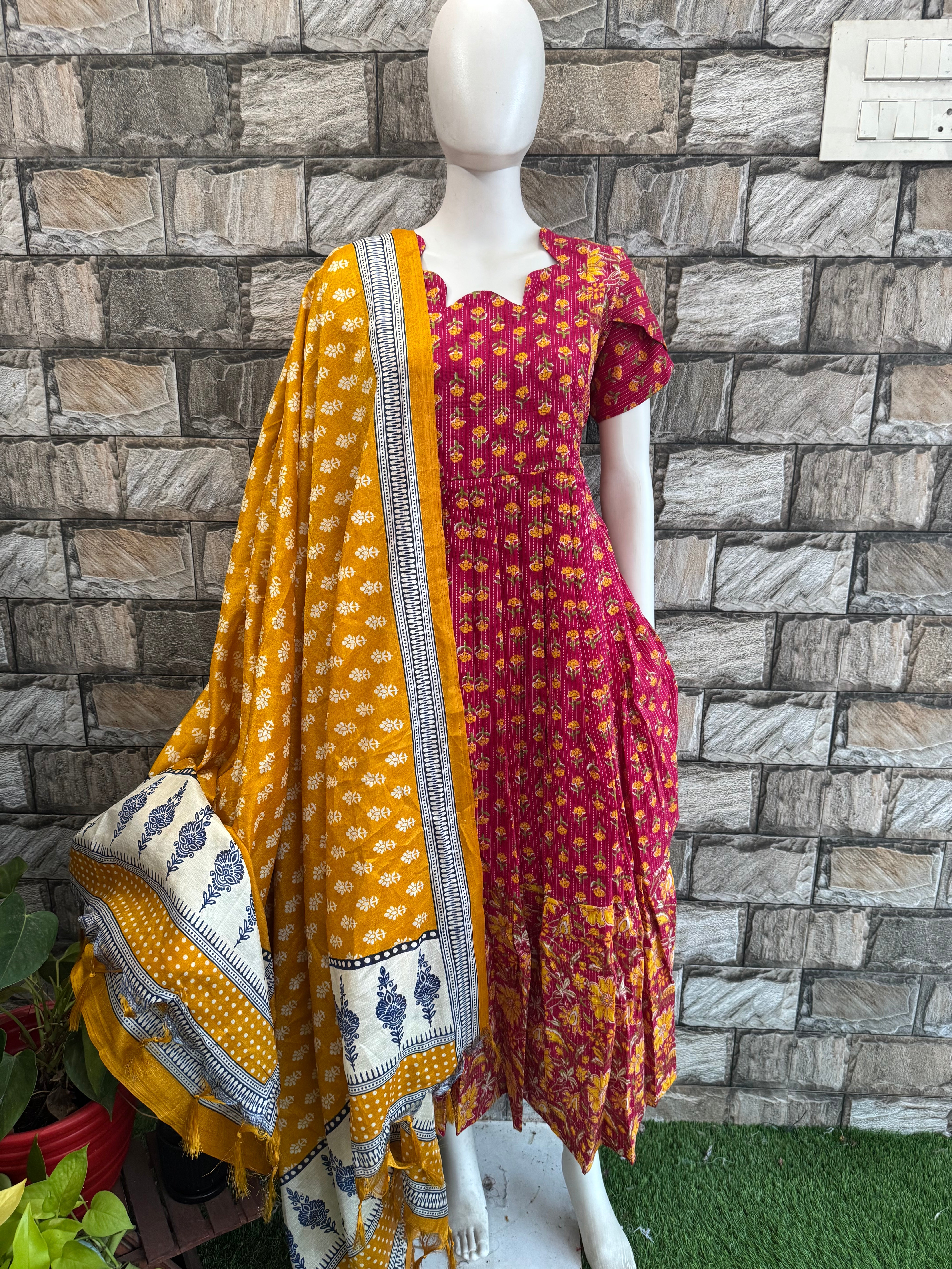 Yellow Khadhi dupatta-For Rose blossom