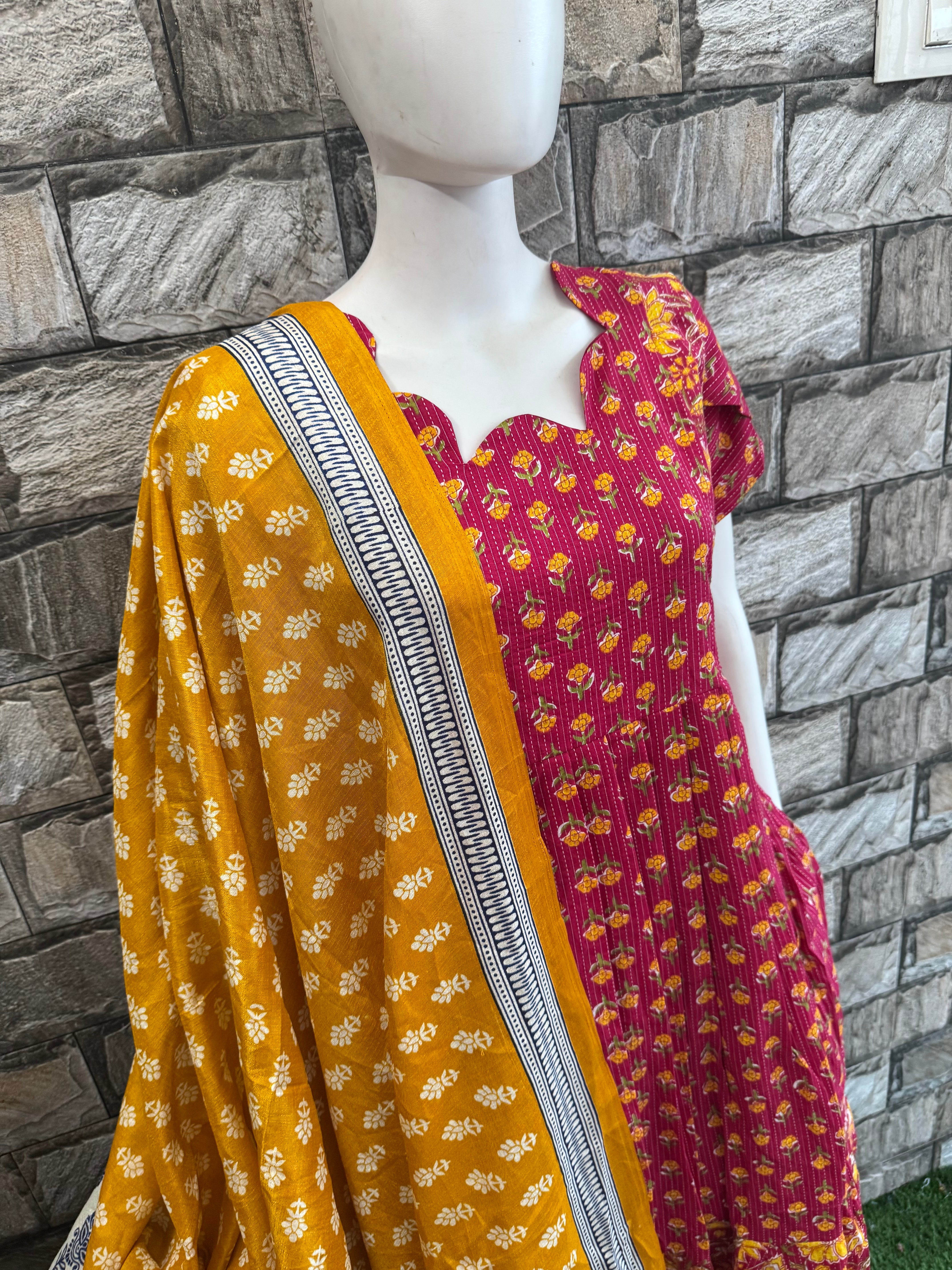 Yellow Khadhi dupatta-For Rose blossom