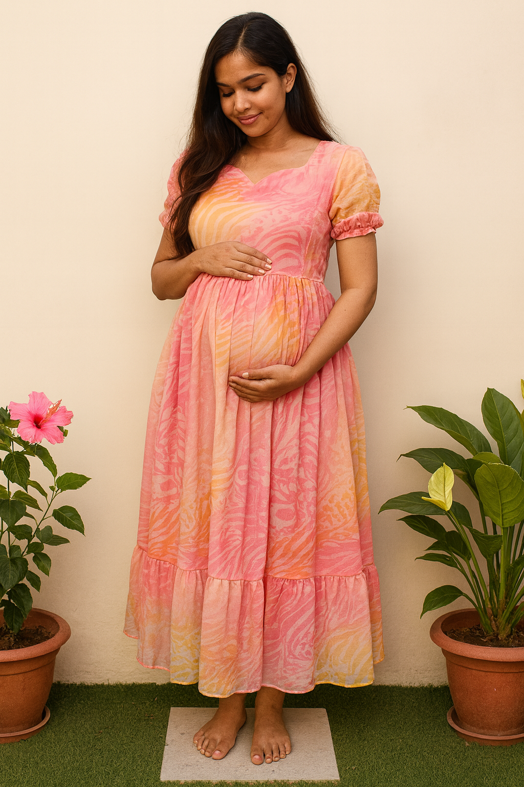 Pink Bliss Maternity Chiffon Maxi