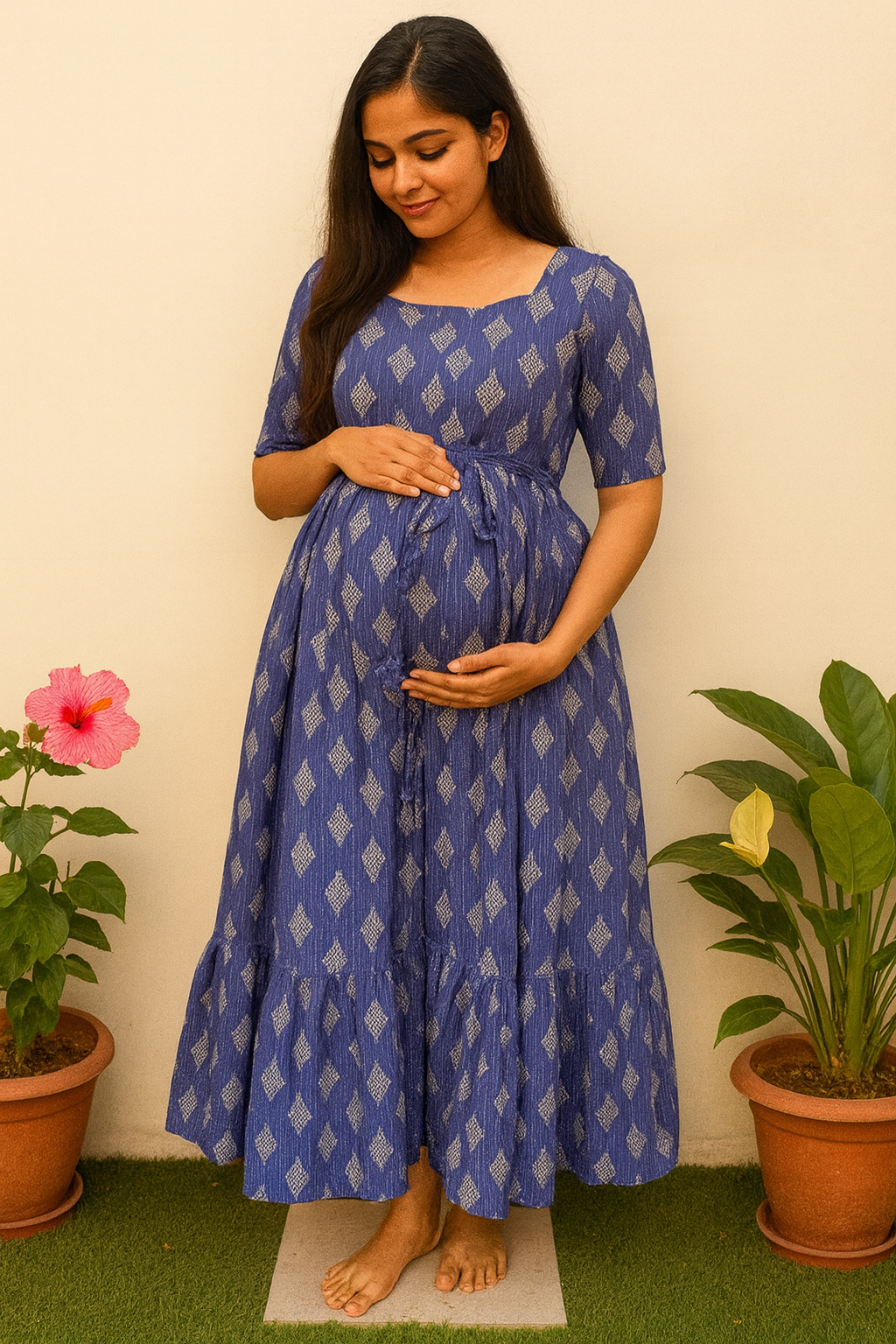 Navy Bloom Kanta cotton Maternity Maxi