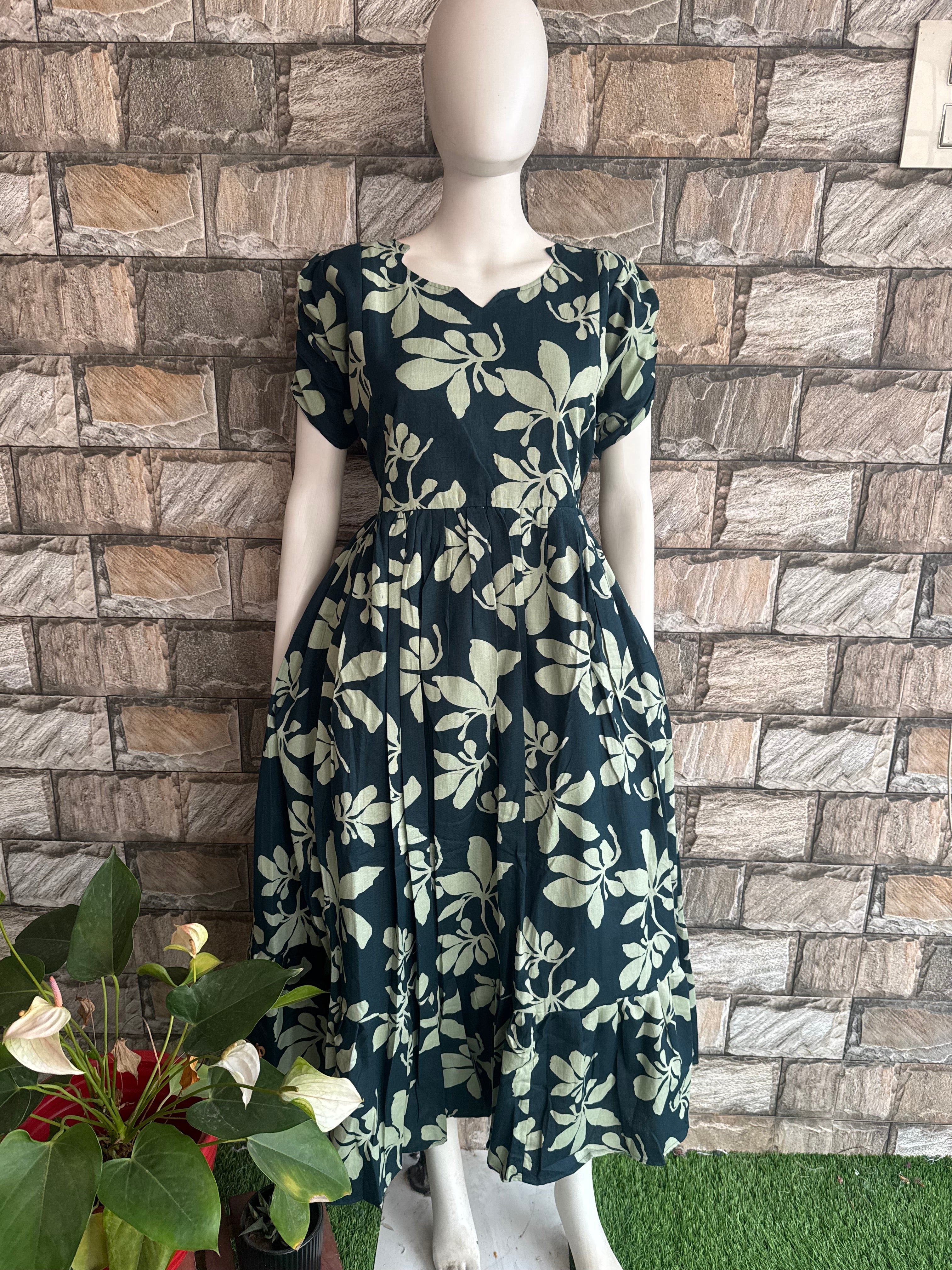 Flex Cotton Green leaf Maxi