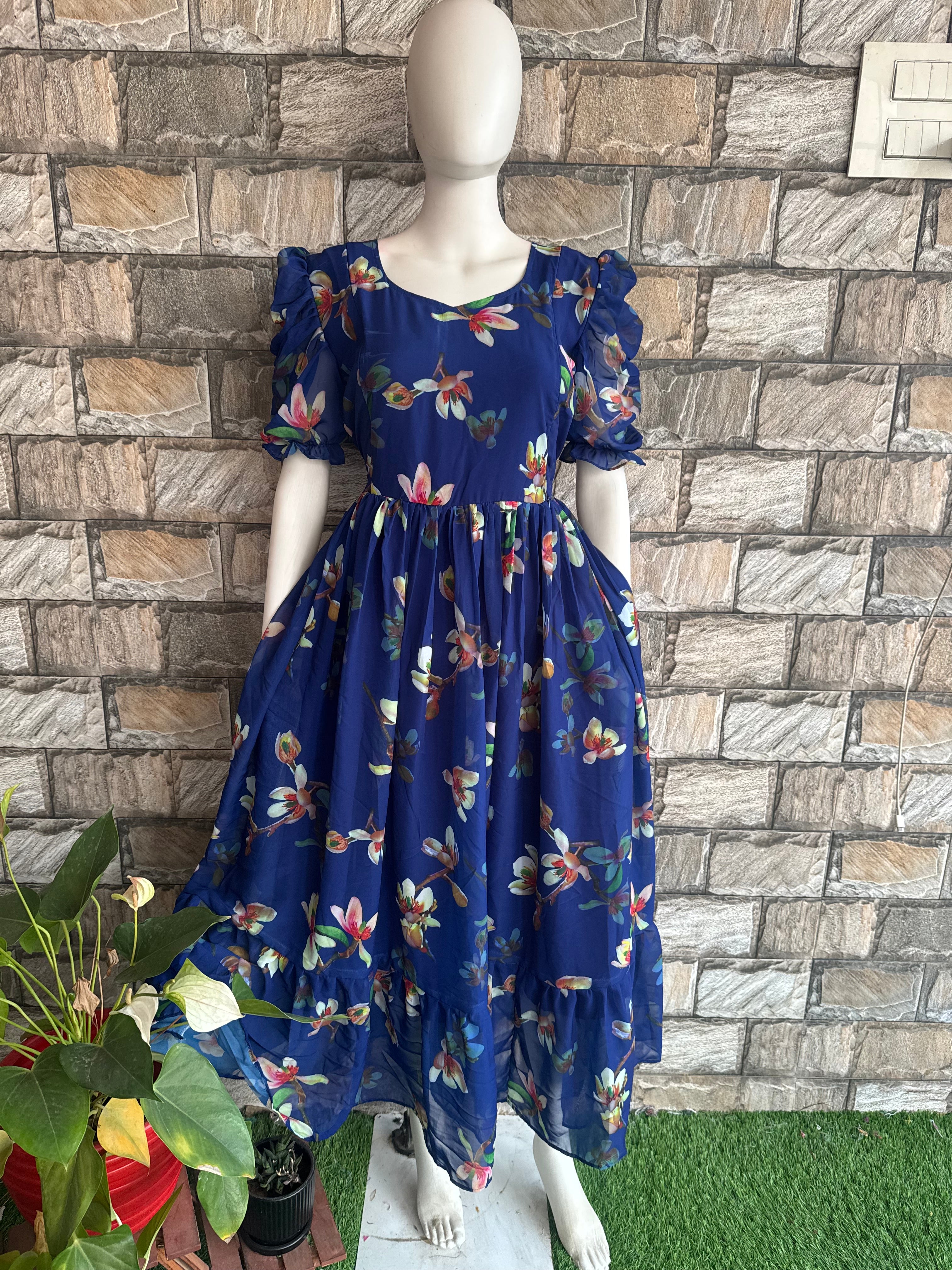 Royal Blue Georgette Maternity Maxi