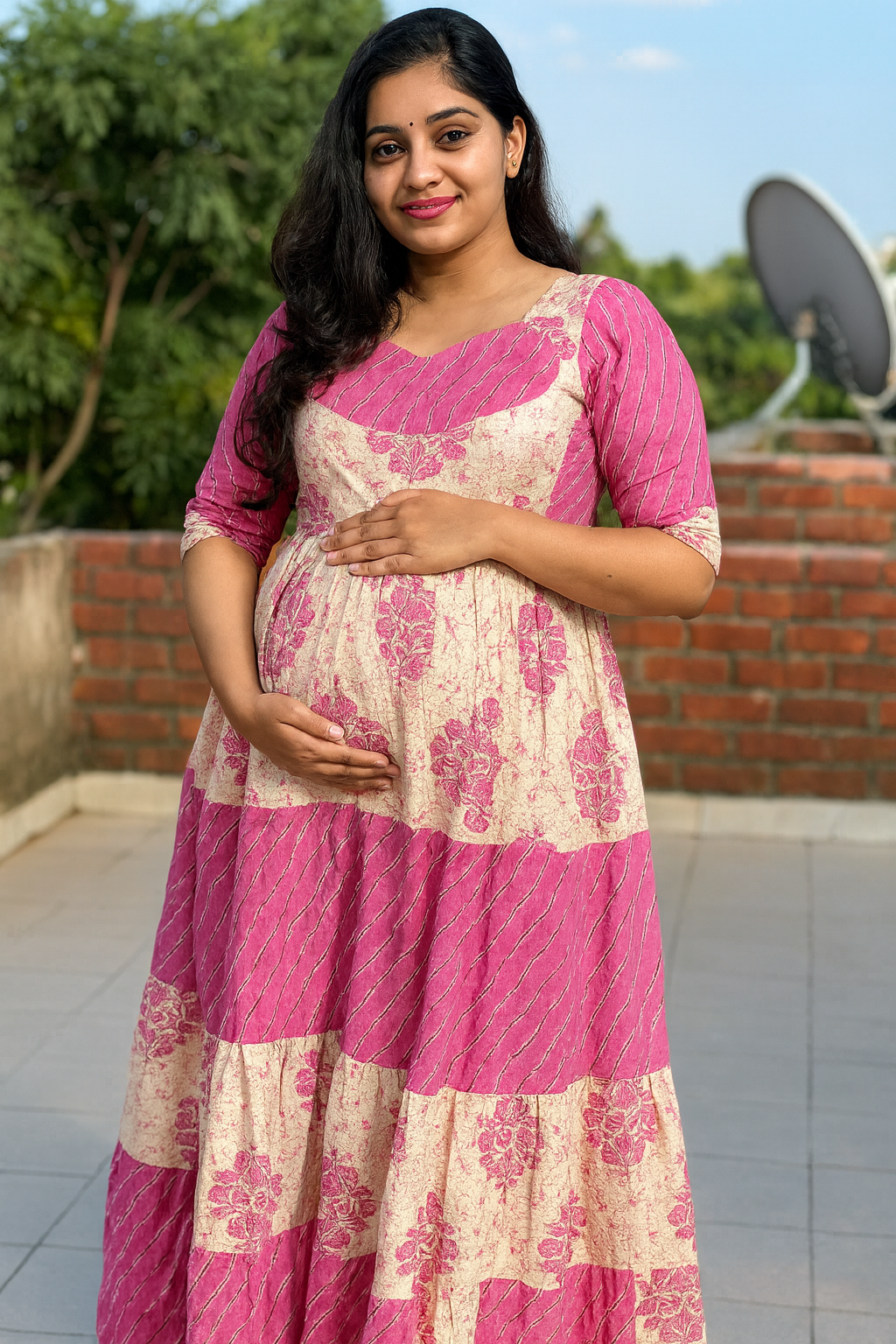 3 tier Pink Maternity Maxi