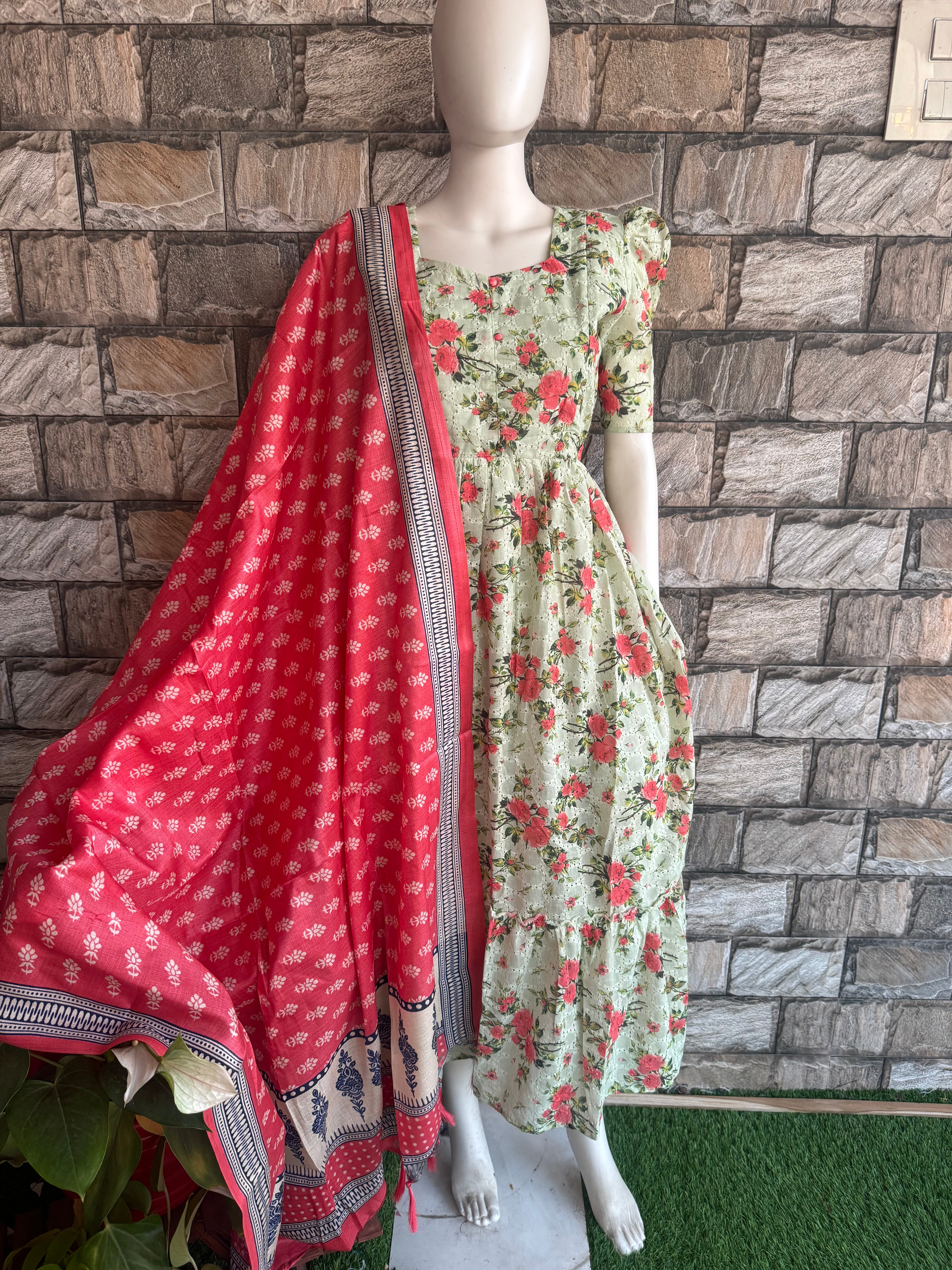 Peach Dupatta for Mint Hacoba