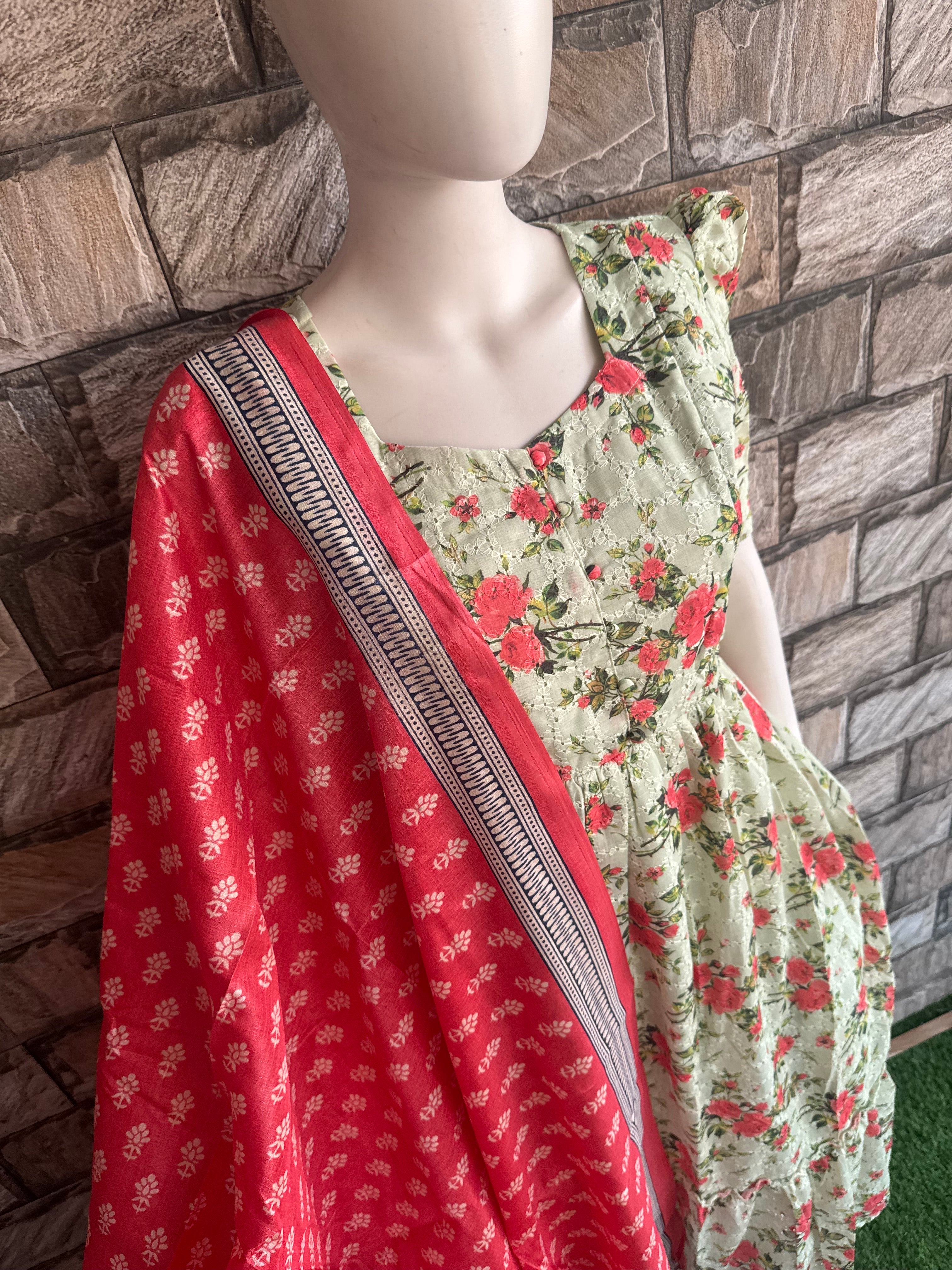 Peach Dupatta for Mint Hacoba