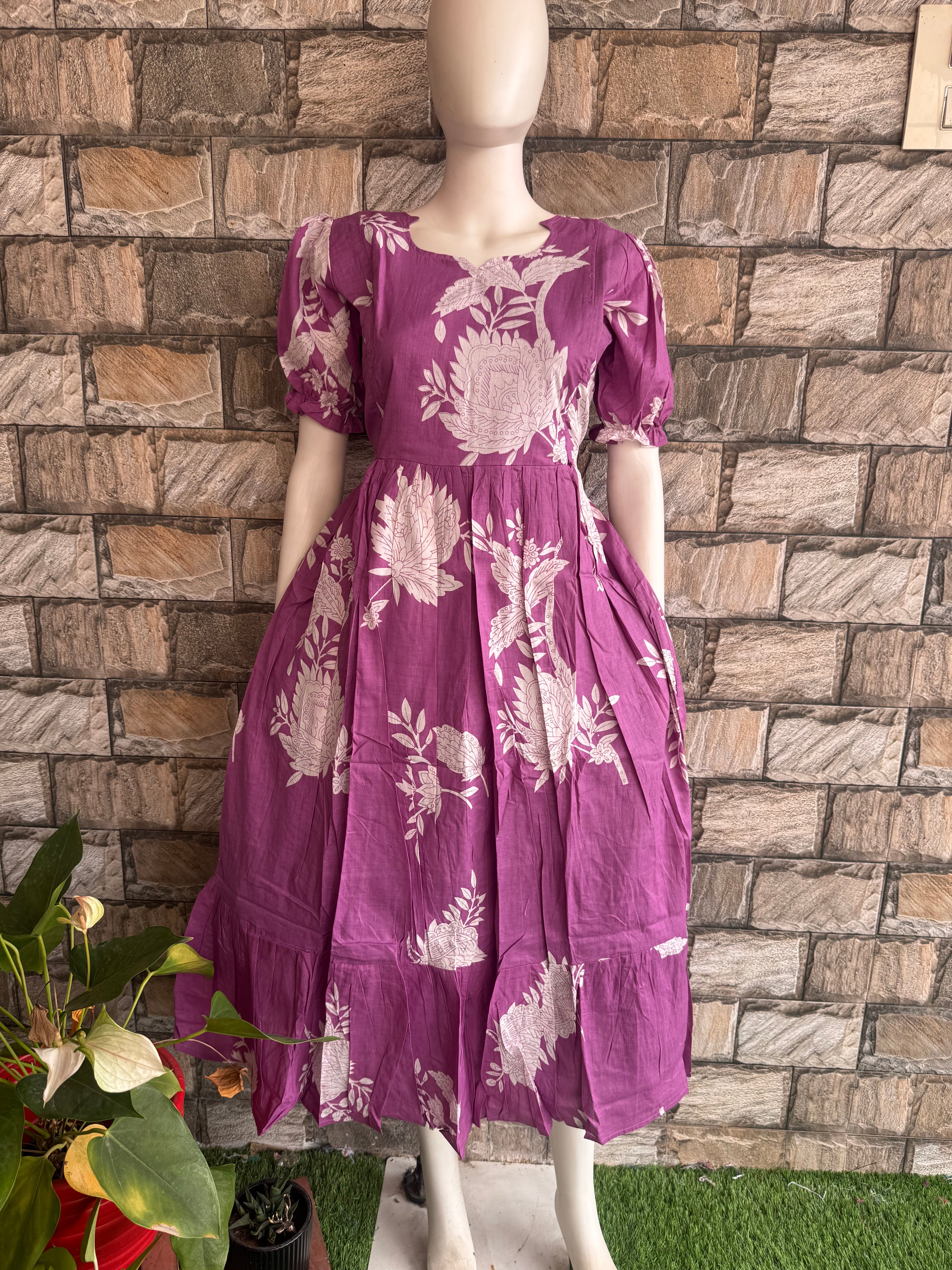 Lilac Floral Maternity cotton Maxi