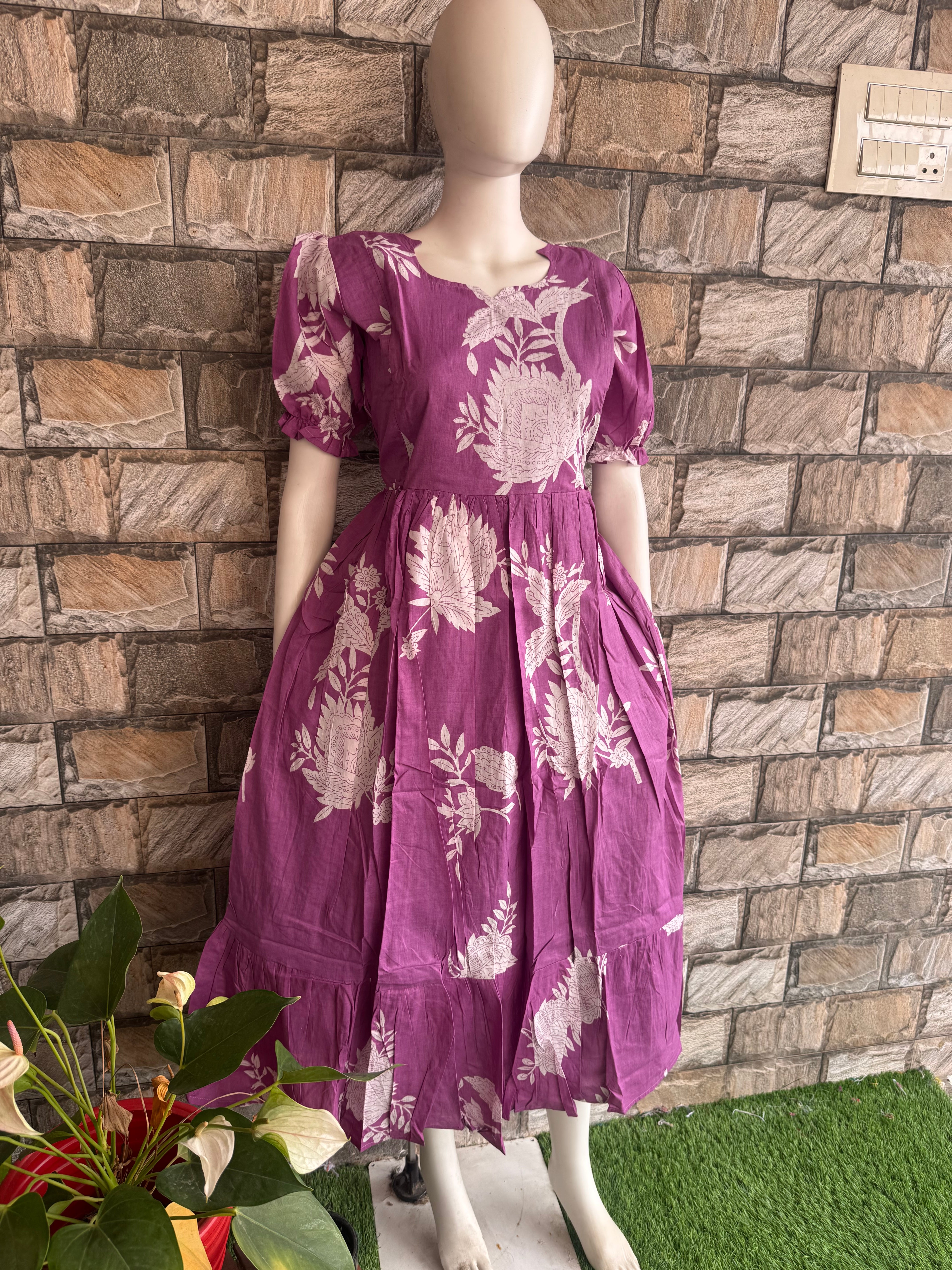 Lilac Floral Maternity cotton Maxi