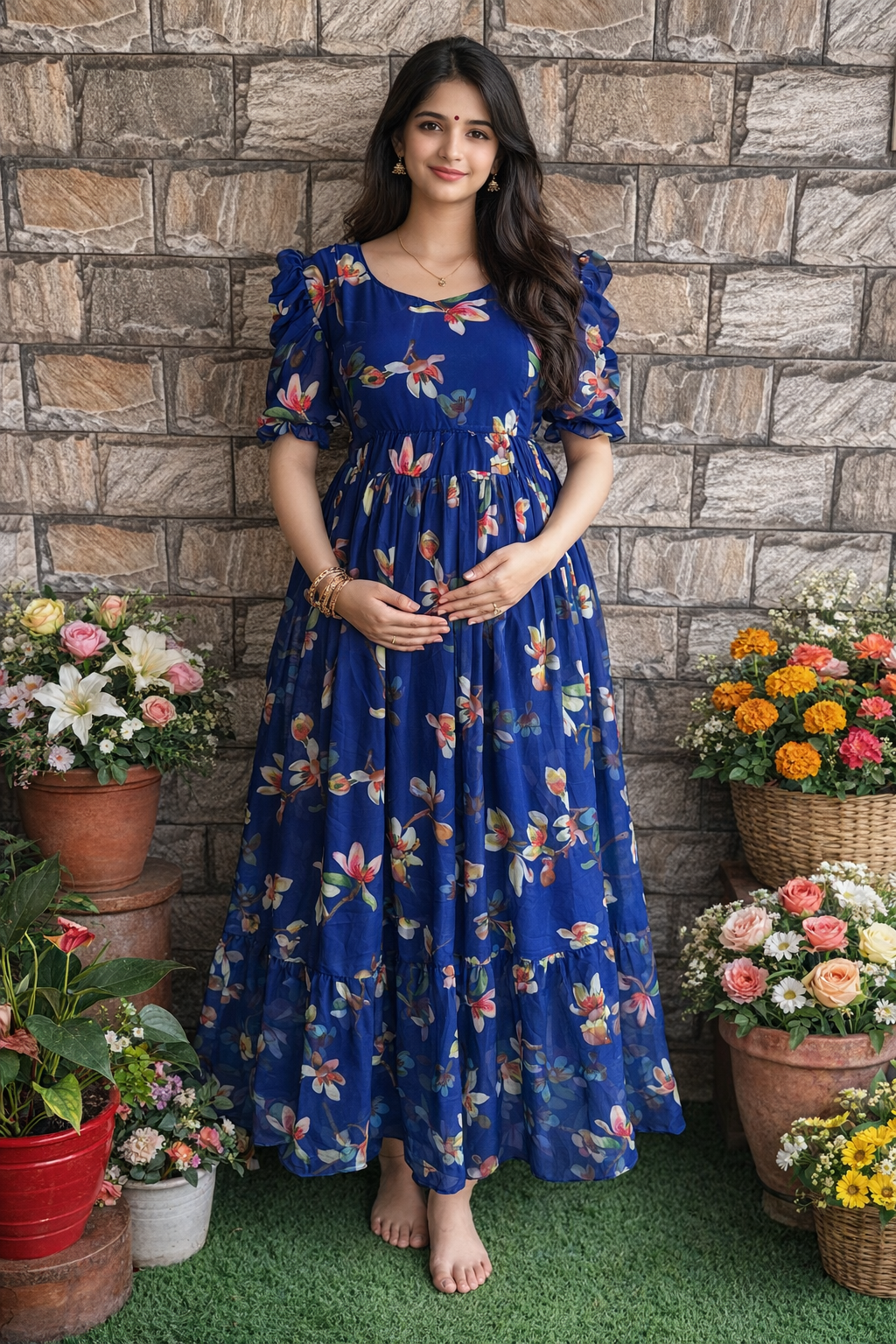 Royal Blue Georgette Maternity Maxi