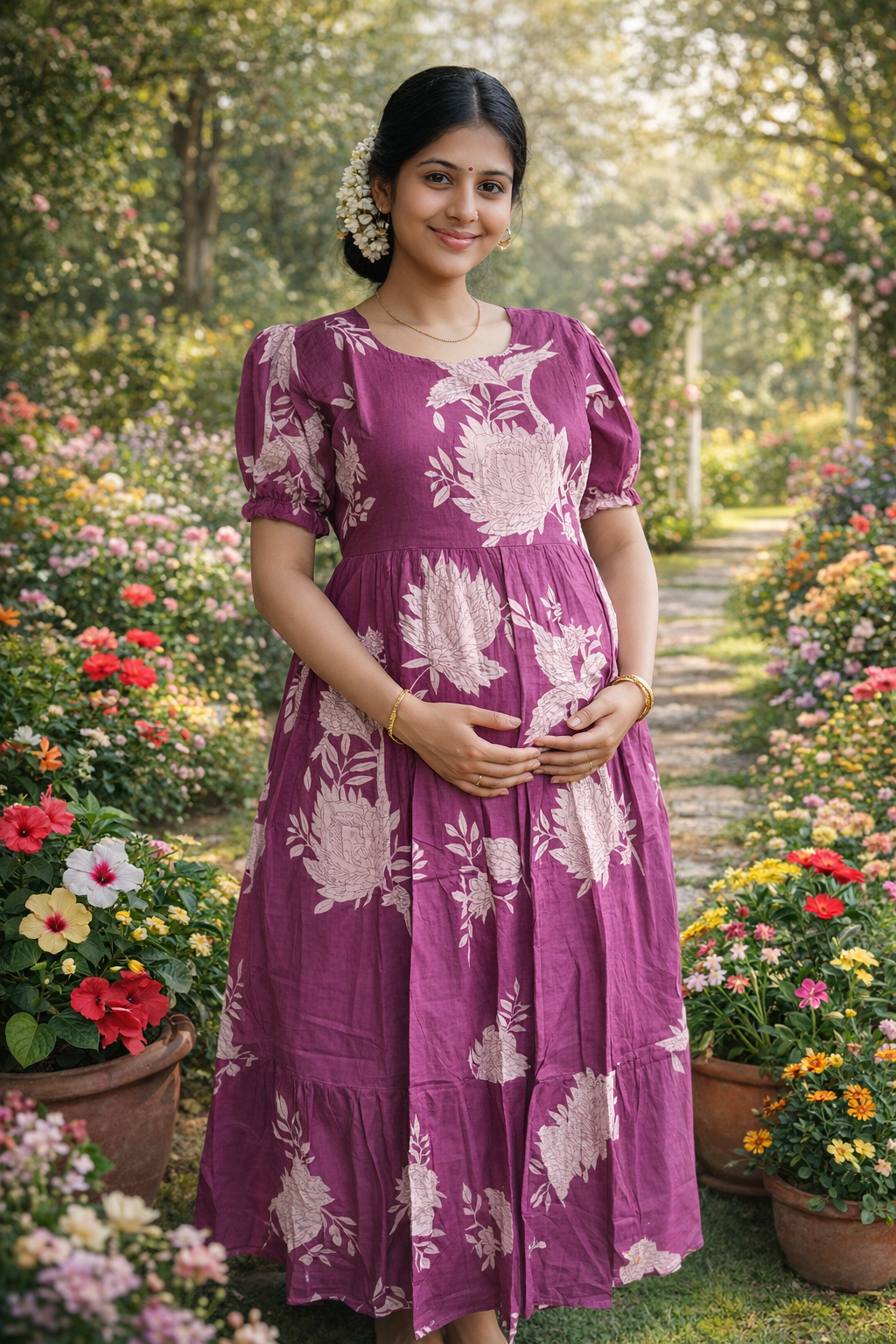Lilac Floral Maternity cotton Maxi