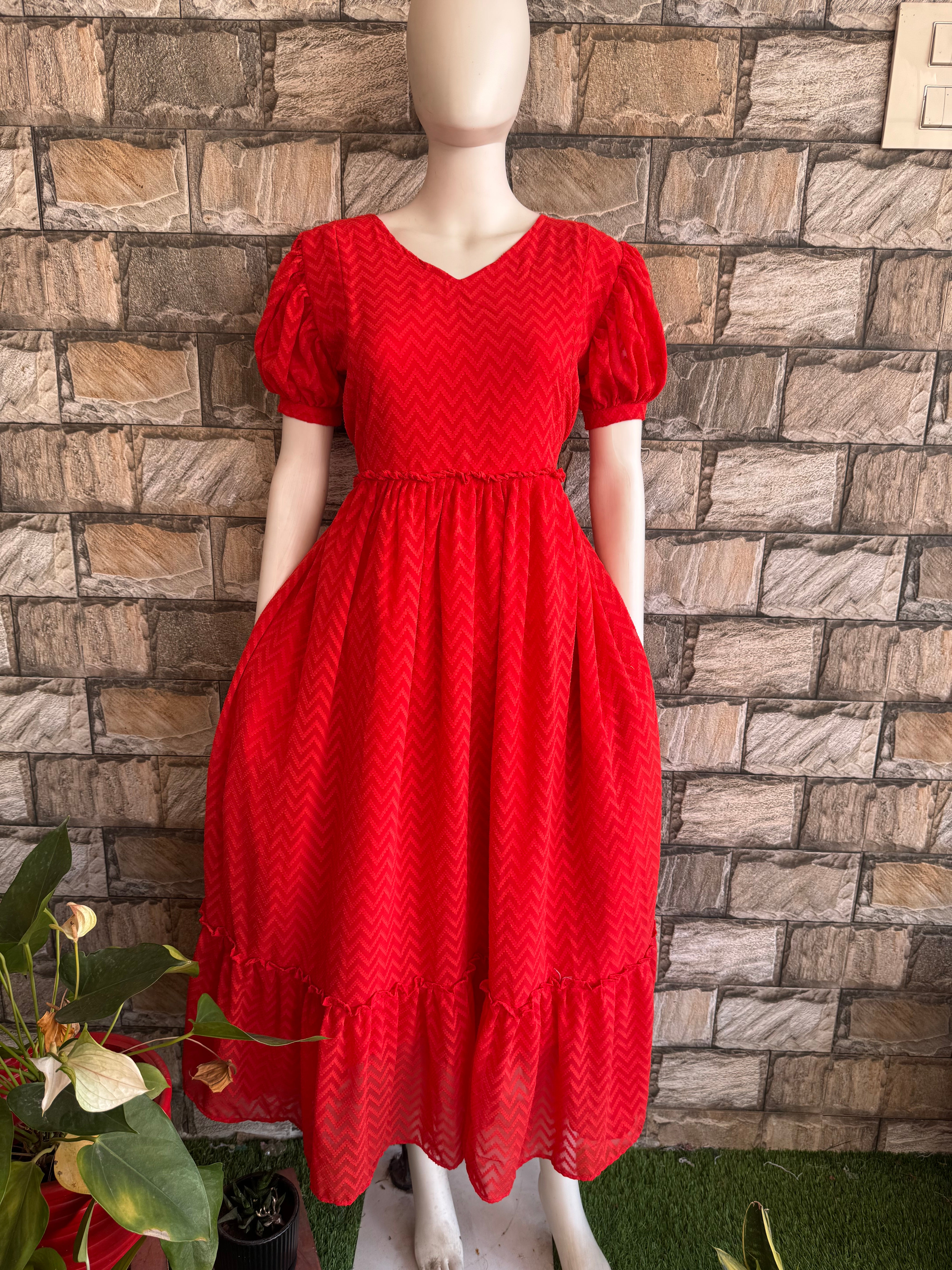 Orangish Red Dobby maternity maxi