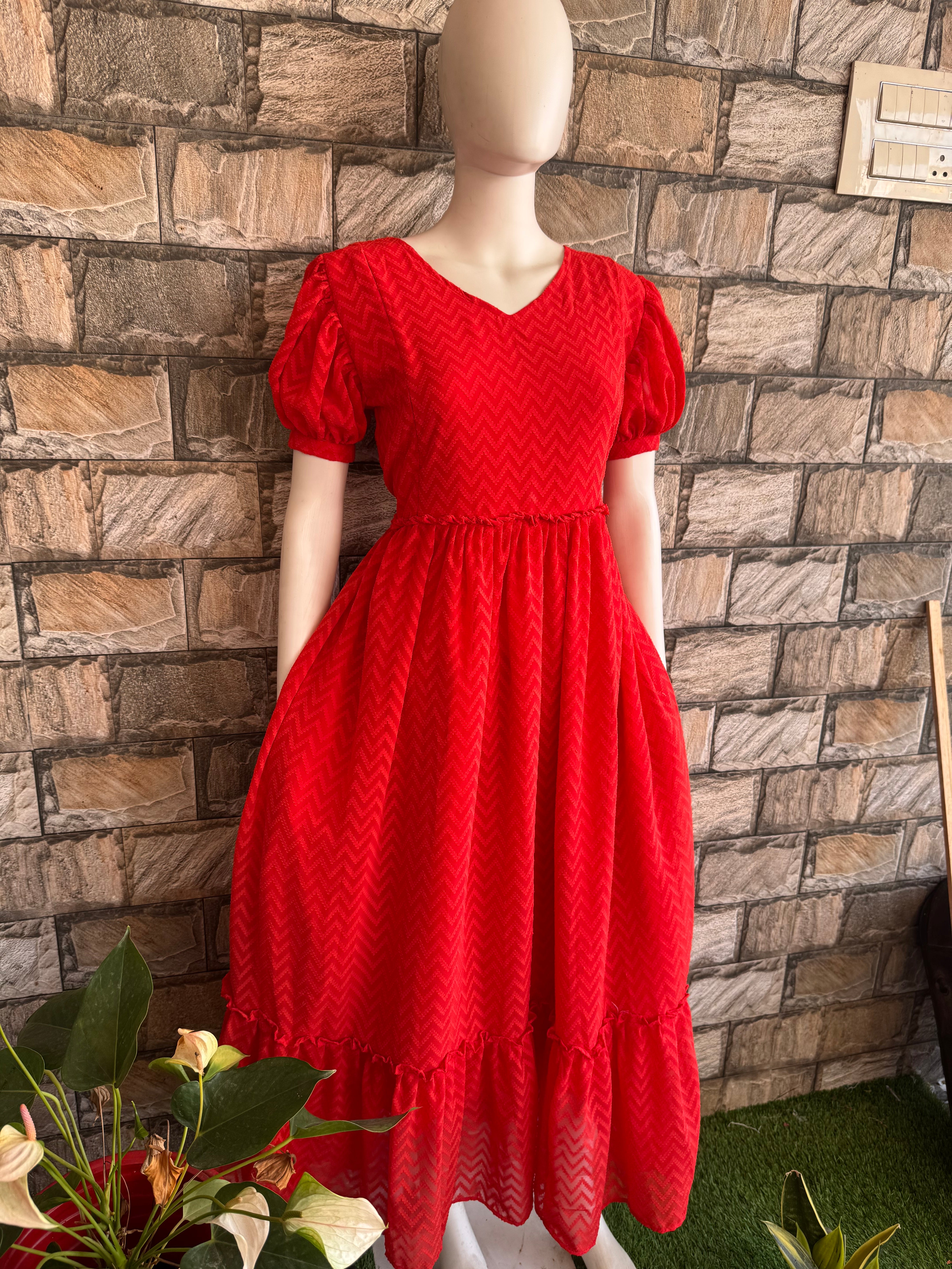 Orangish Red Dobby maternity maxi