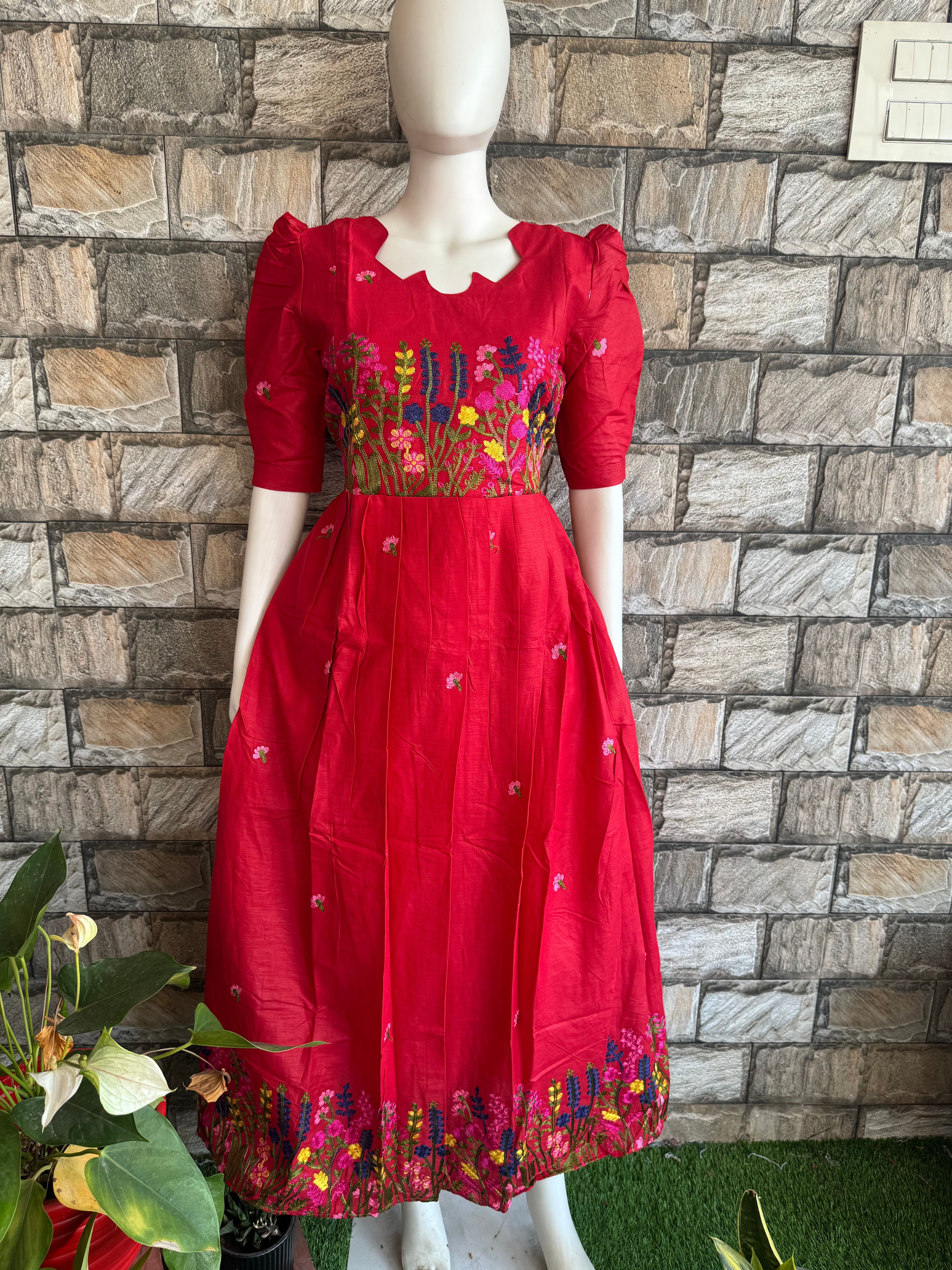 Orangish Red Dobby maternity maxi