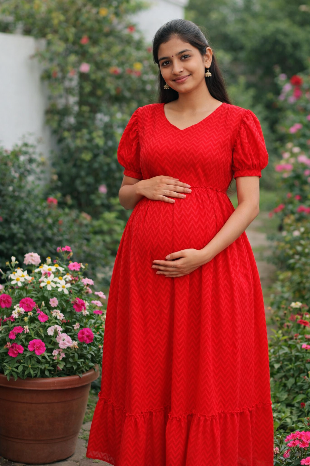 Orangish Red Dobby maternity maxi