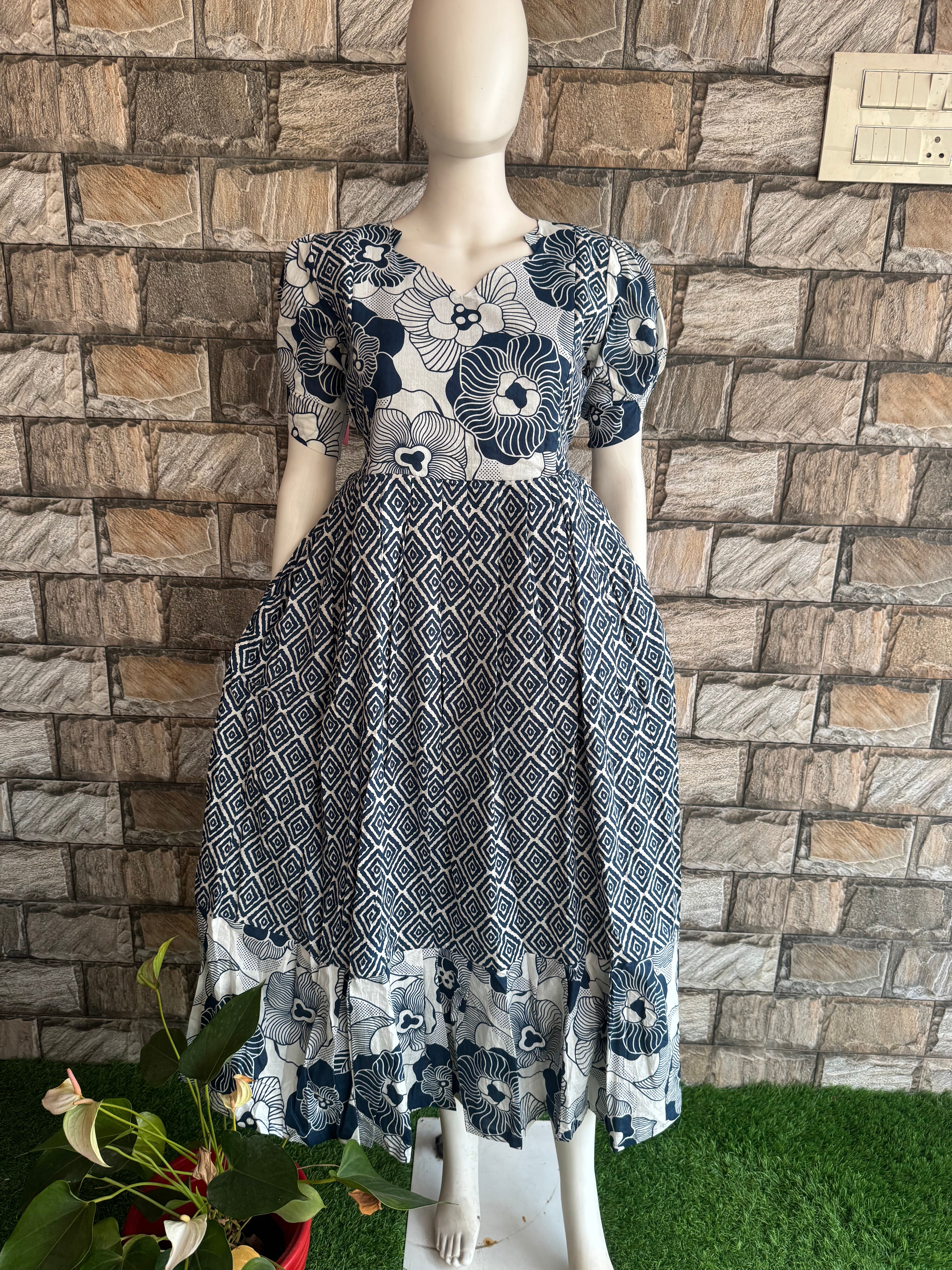 Grey Floral Cotton Maternity maxi