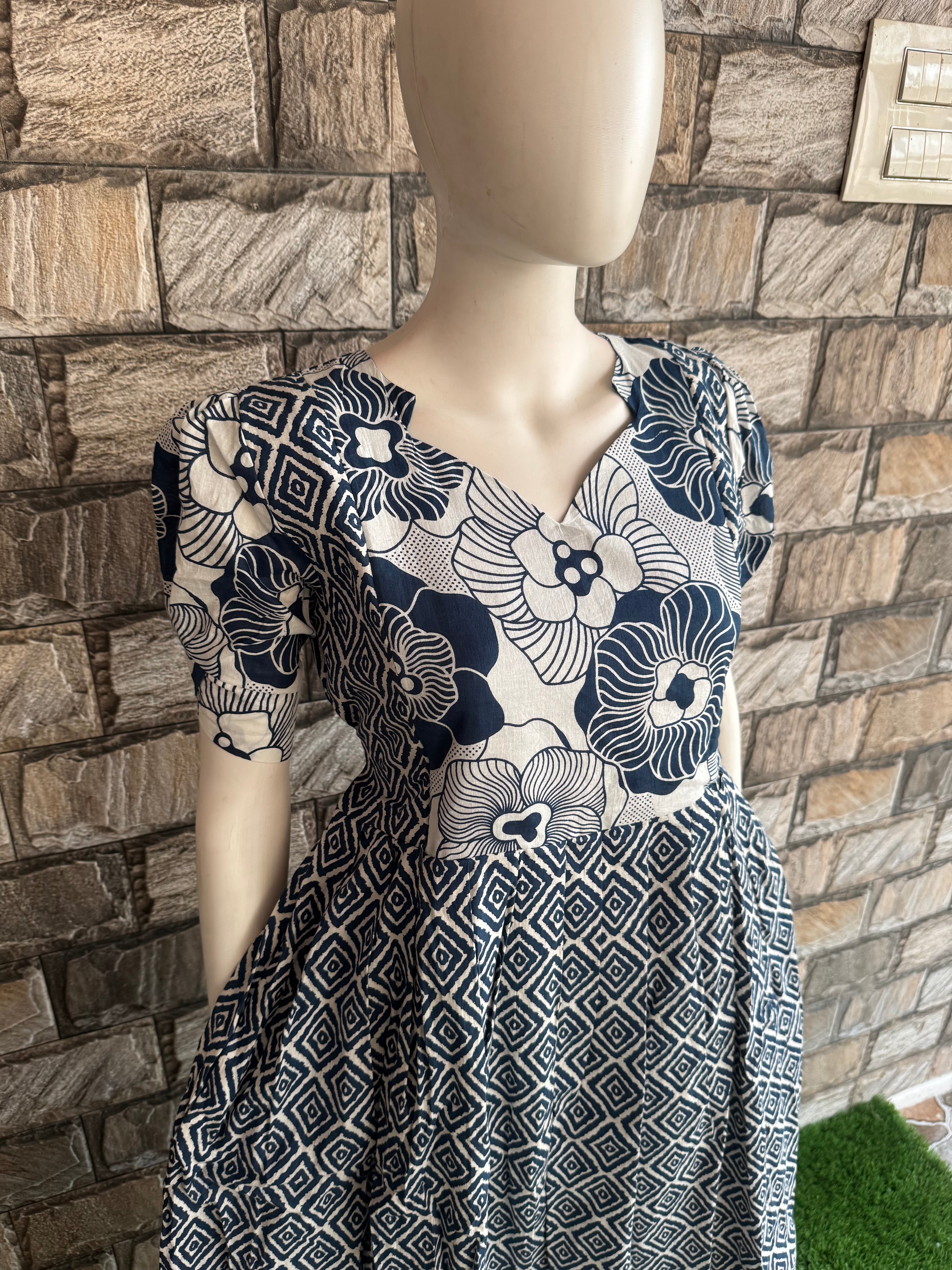 Grey Floral Cotton Maternity maxi