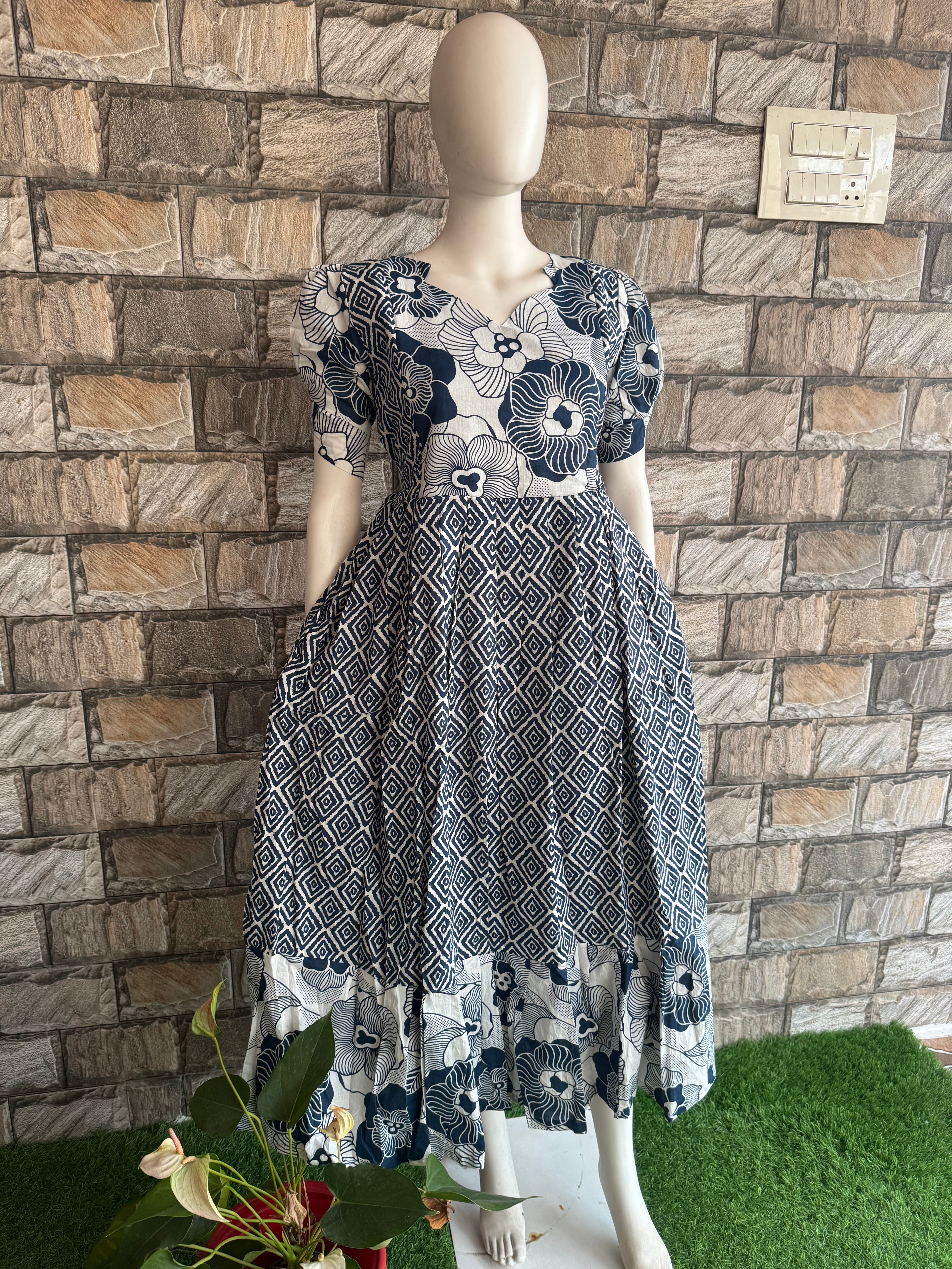 Grey Floral Cotton Maternity maxi