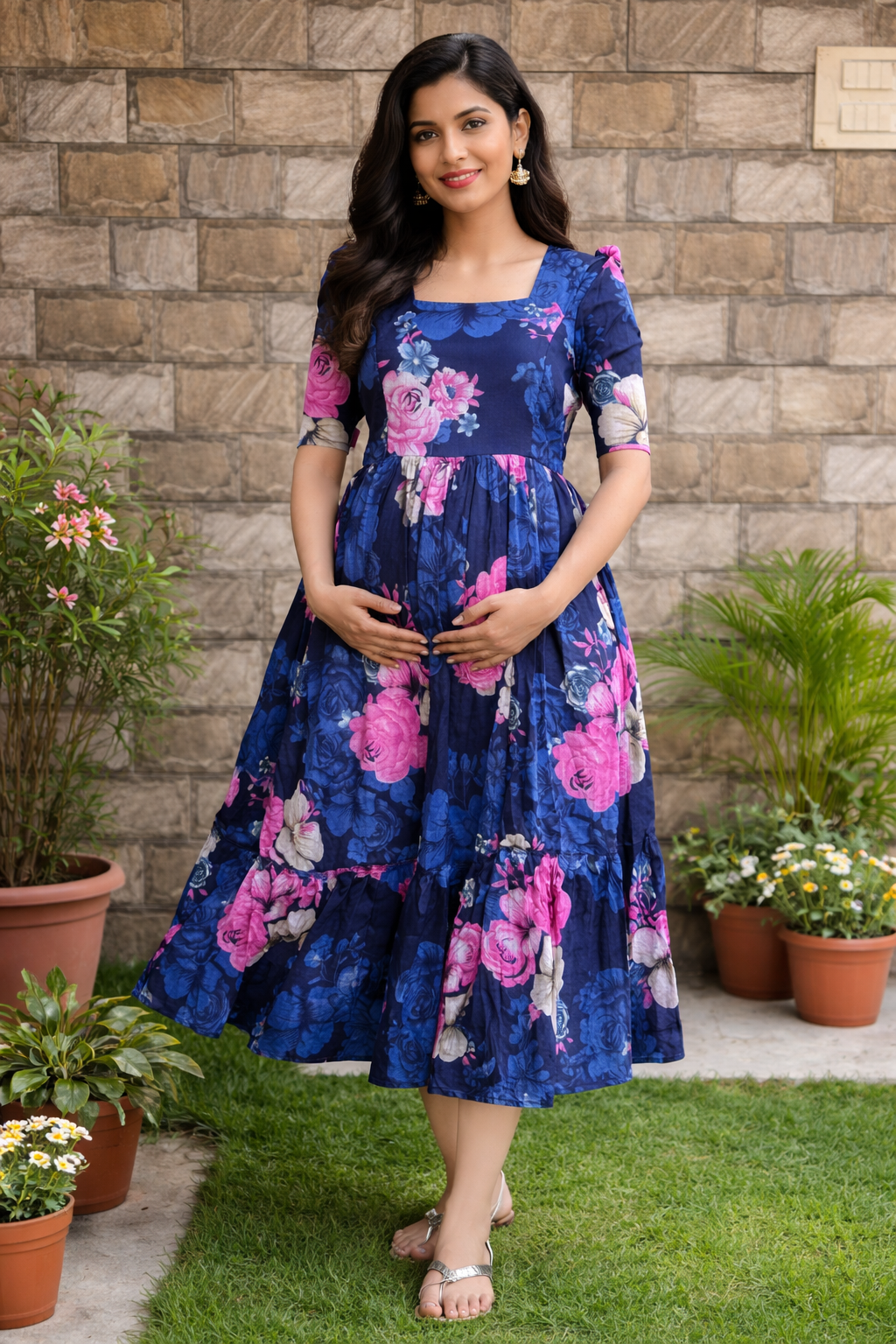 Navy Blue Delta Maternity Maxi