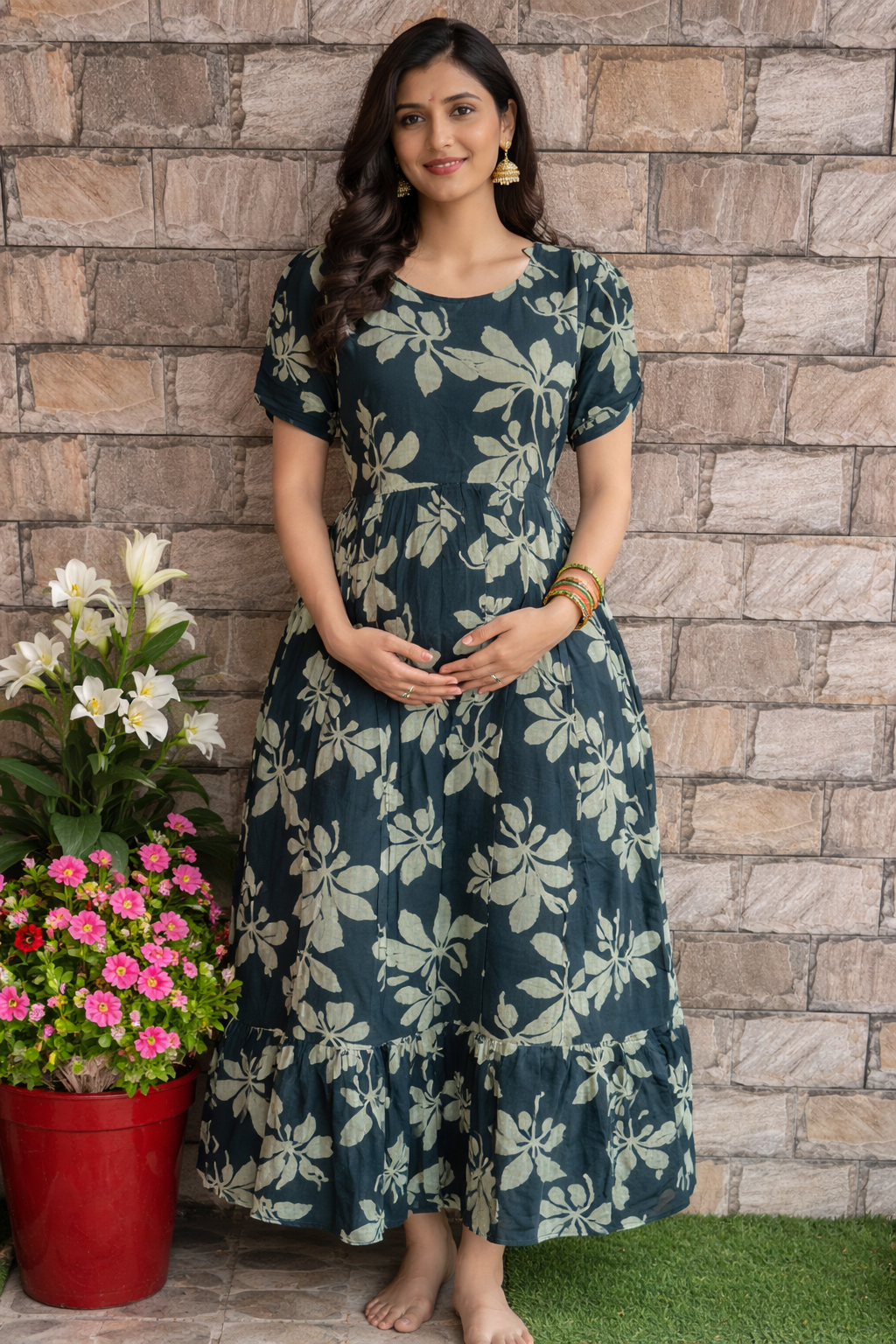 Flex Cotton Green leaf Maxi