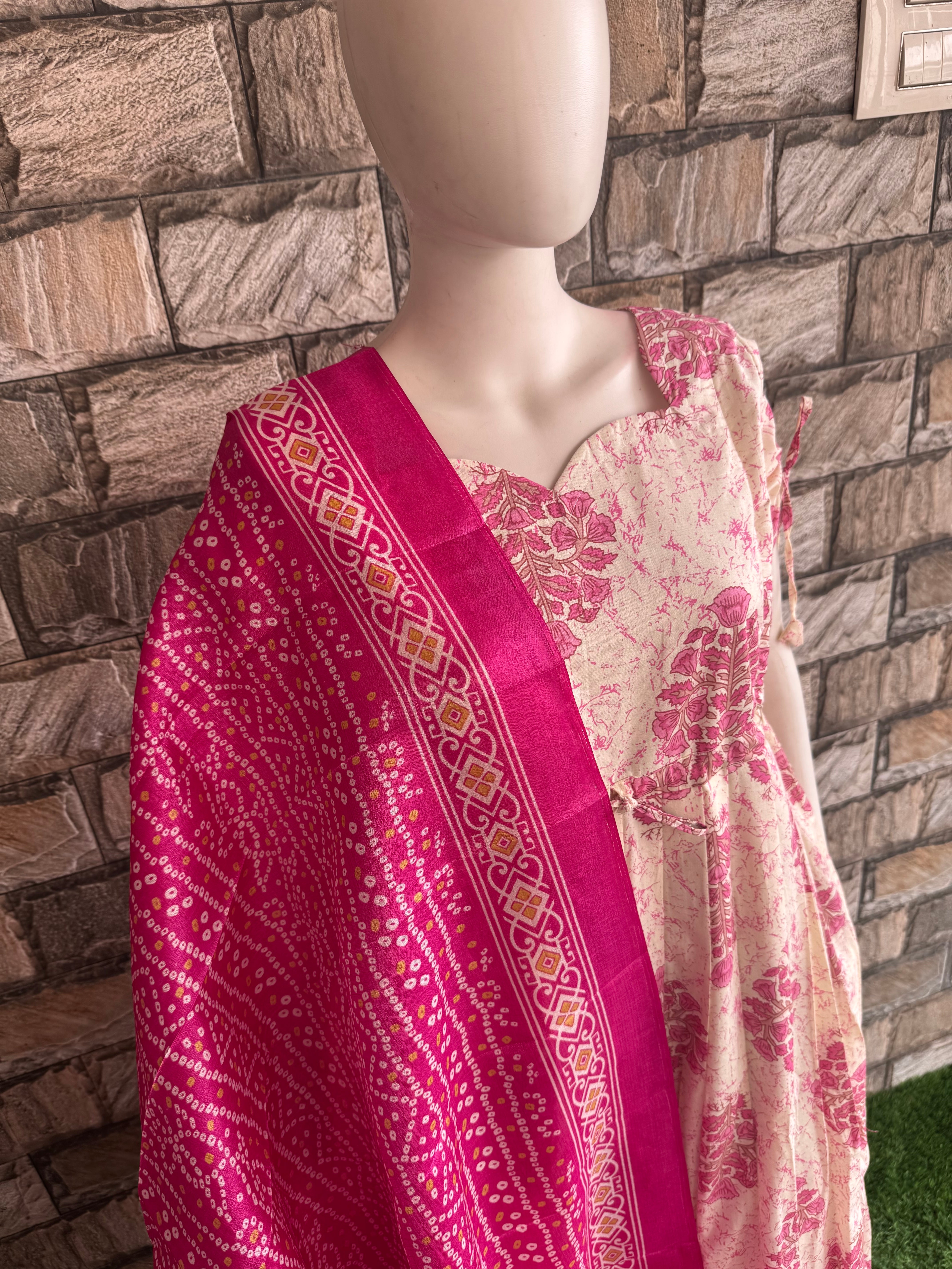 Pink Poly khadhi dupatta for Milky Maxi