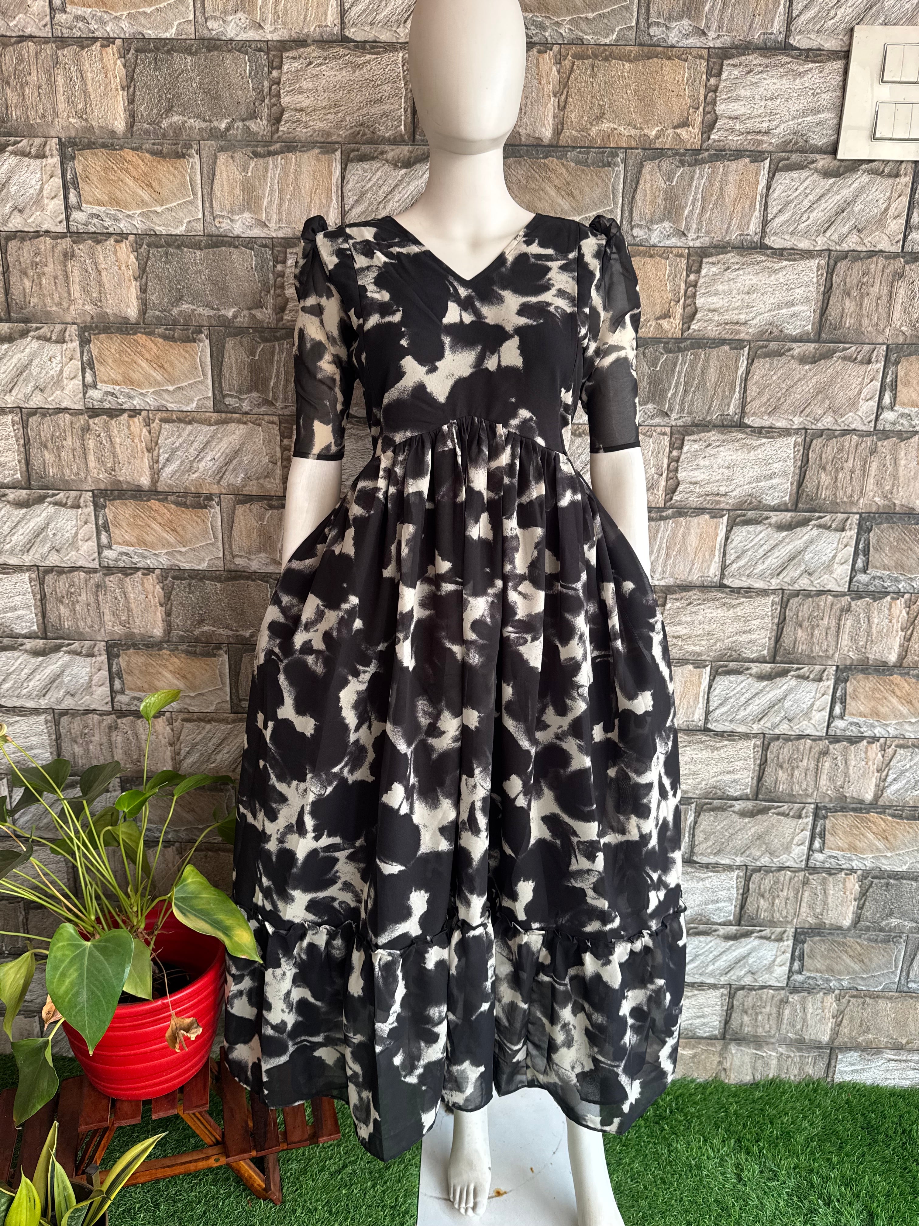 Marble White and Black Georgette Maternity Maxi