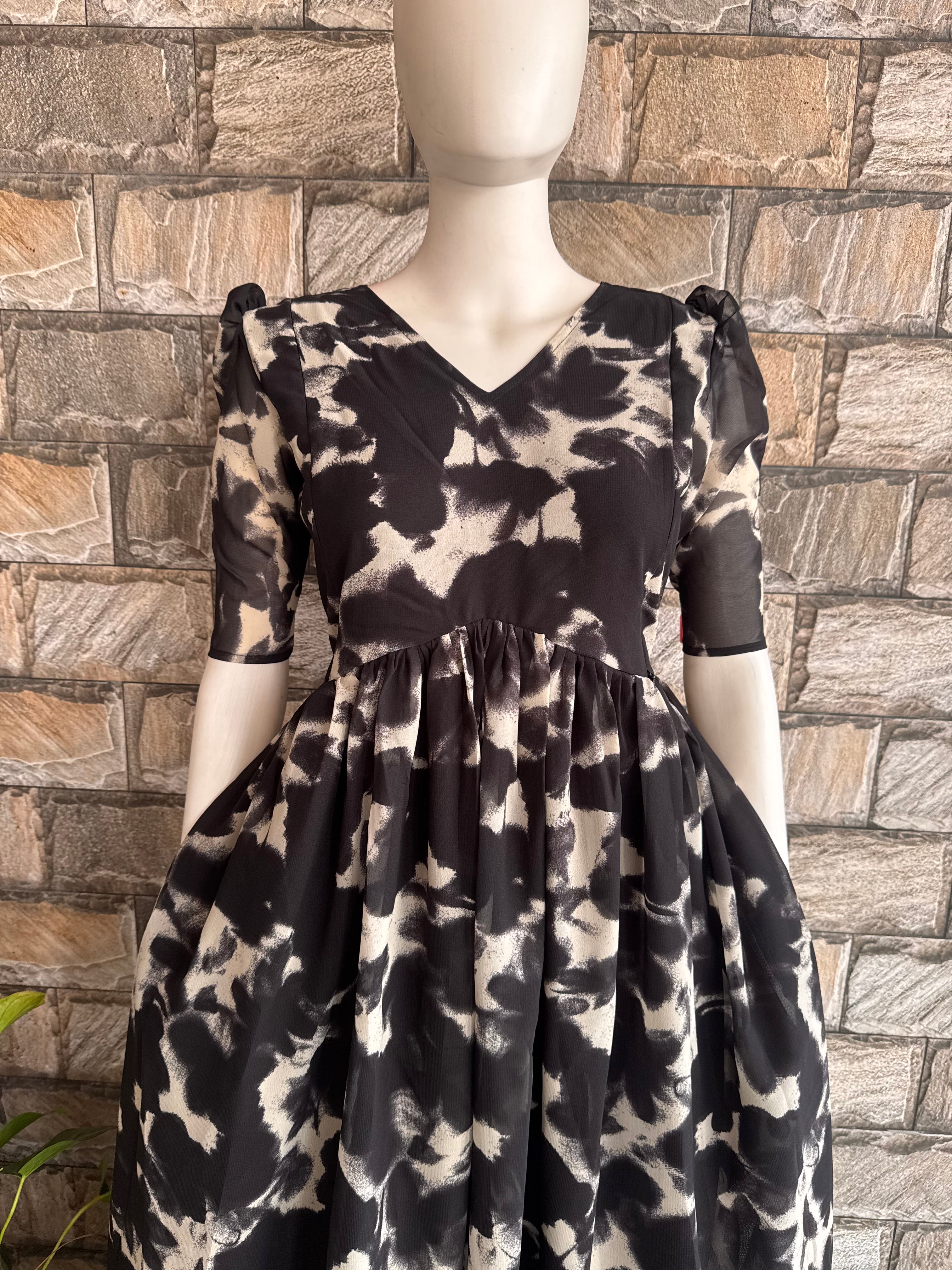 Marble White and Black Georgette Maternity Maxi