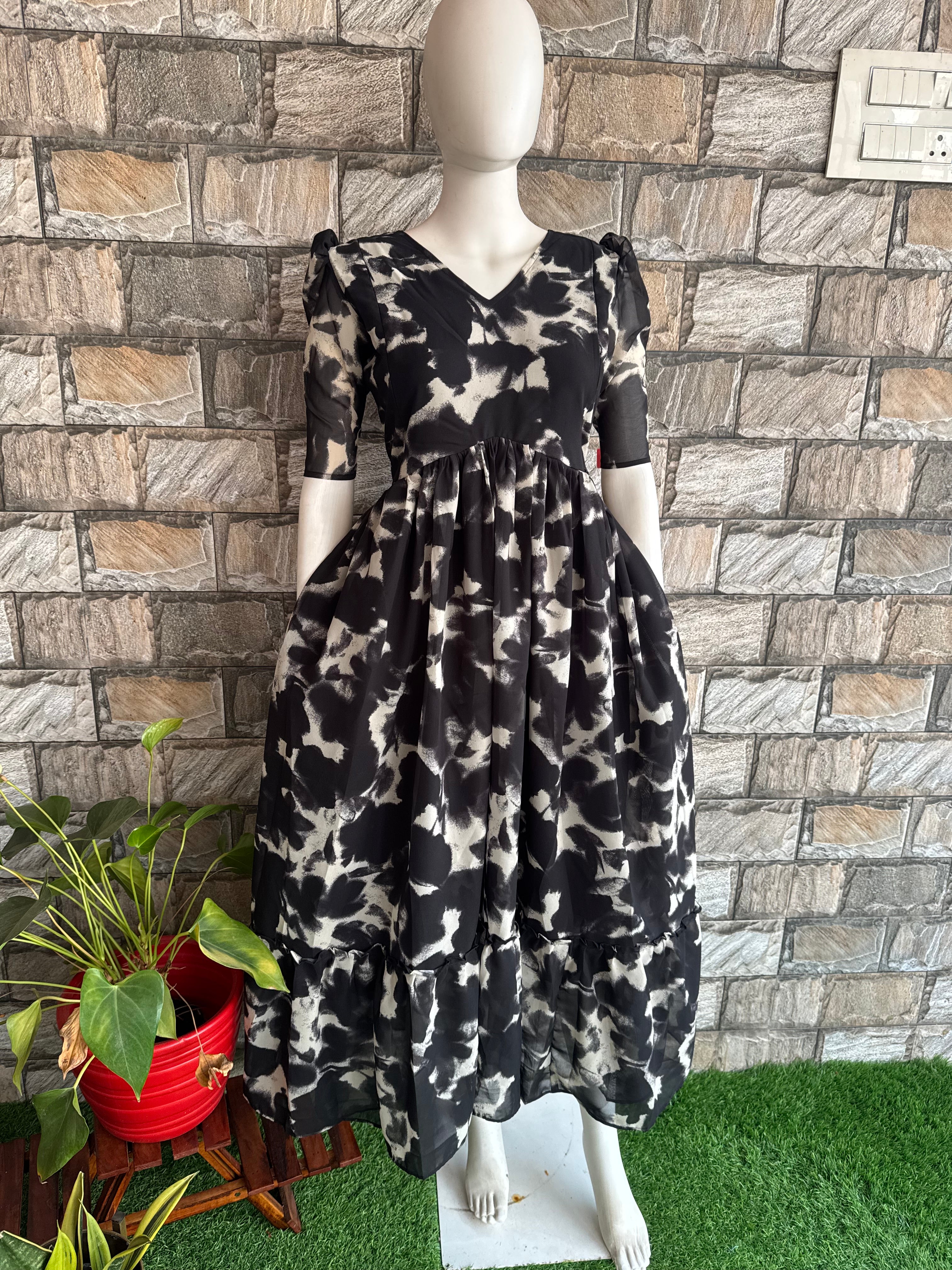 Marble White and Black Georgette Maternity Maxi