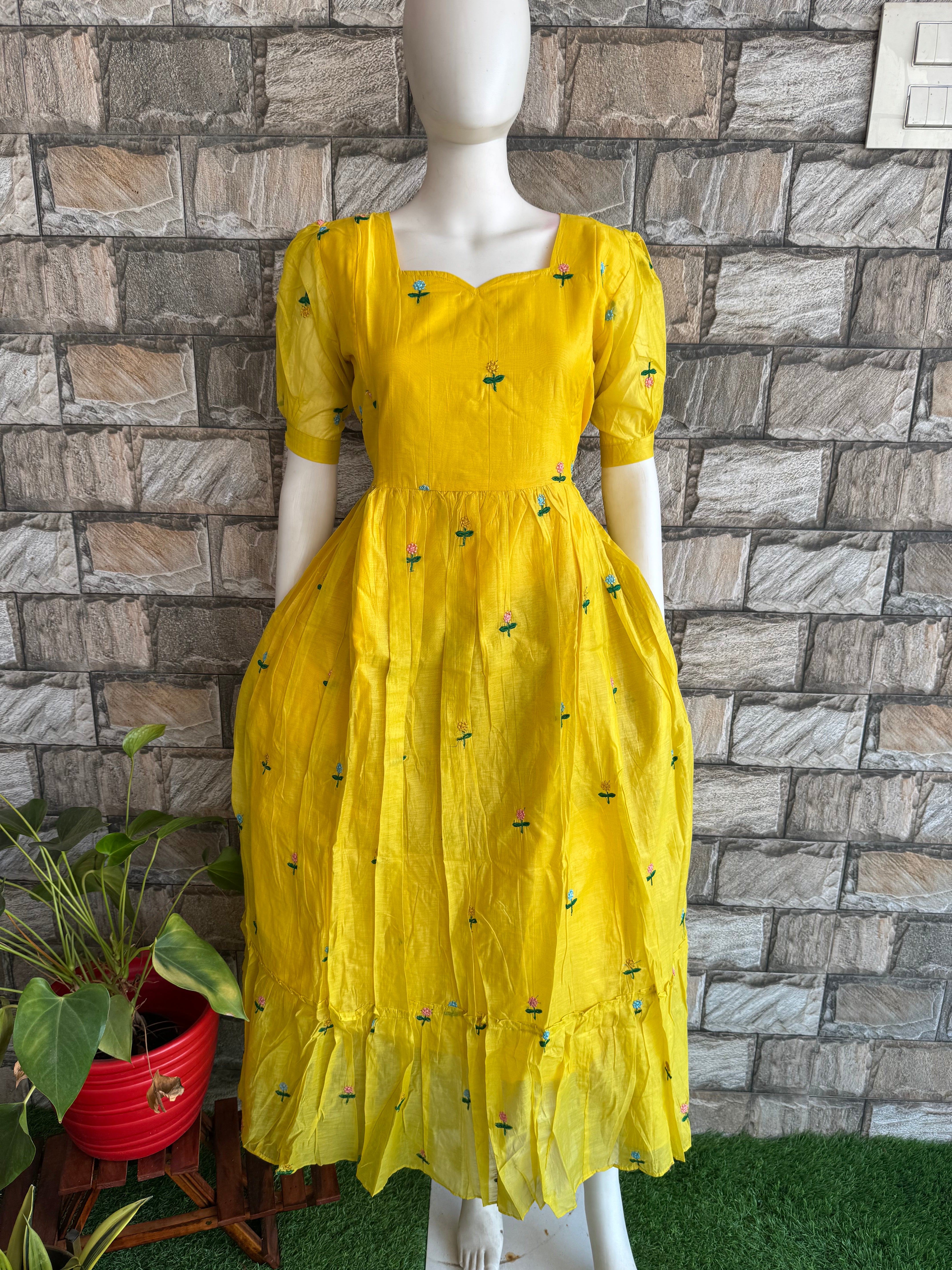 Haldi Mul Chanderi Maternity Maxi