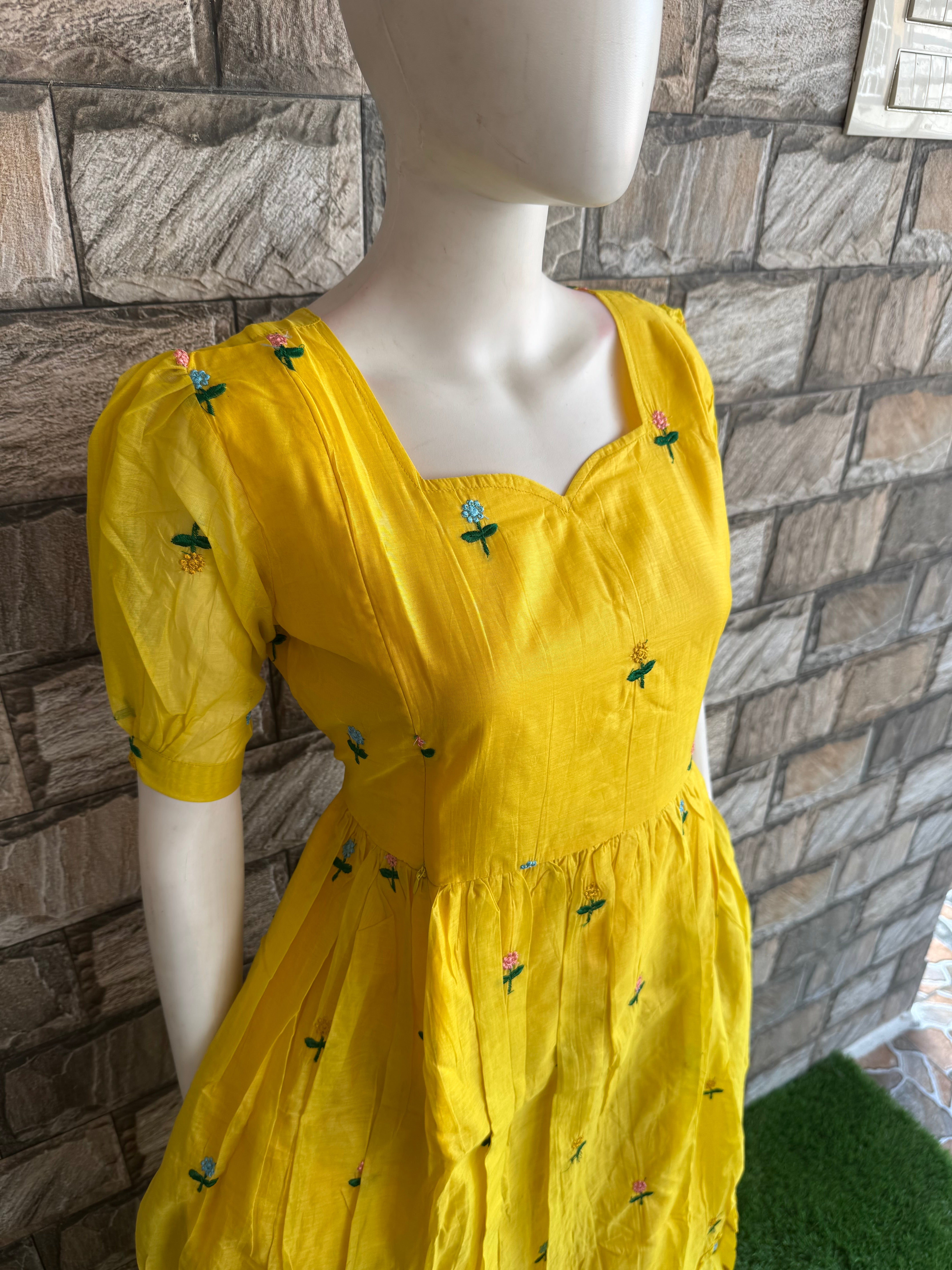 Haldi Mul Chanderi Maternity Maxi