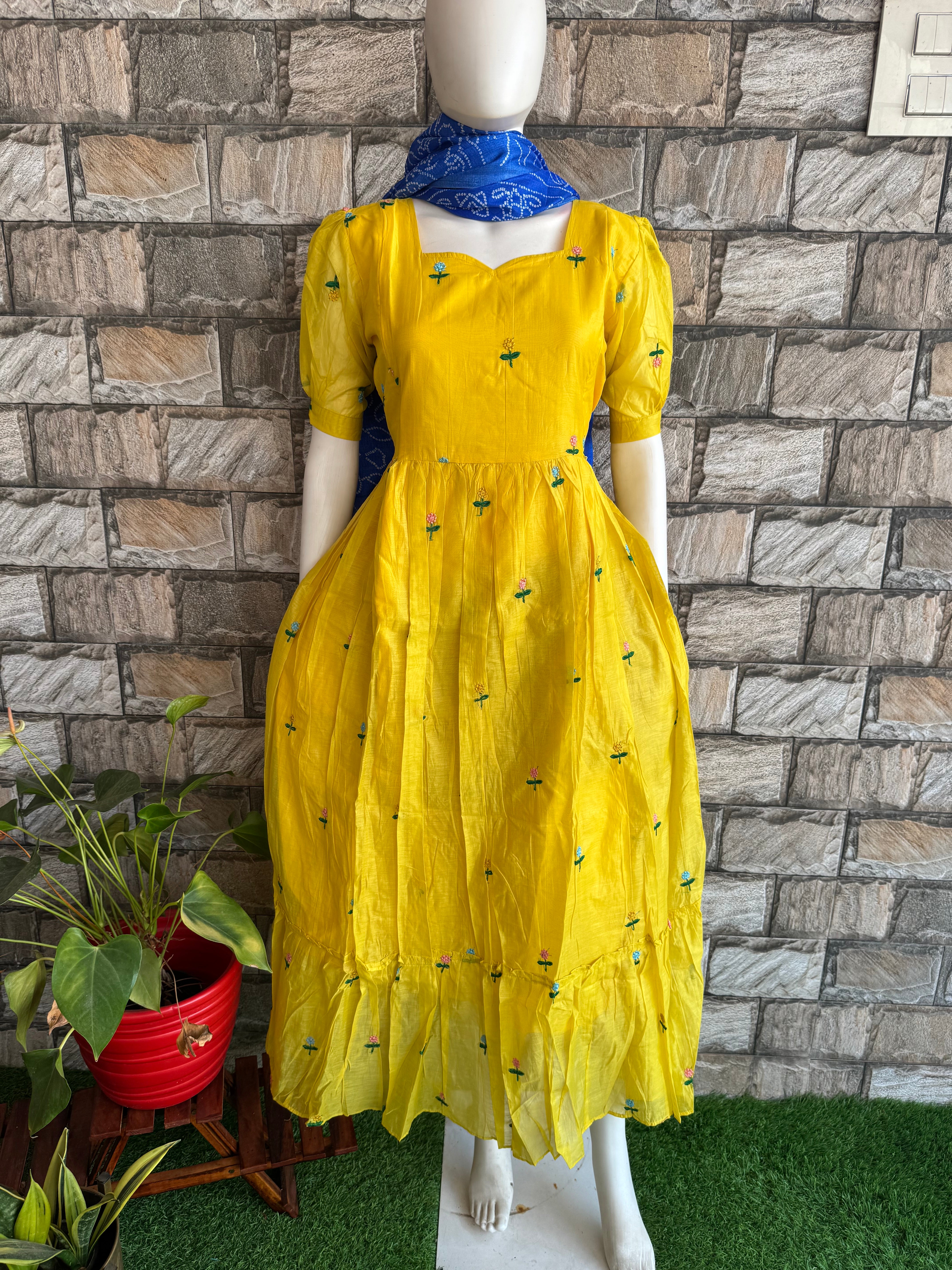 Haldi Mul Chanderi Maternity Maxi