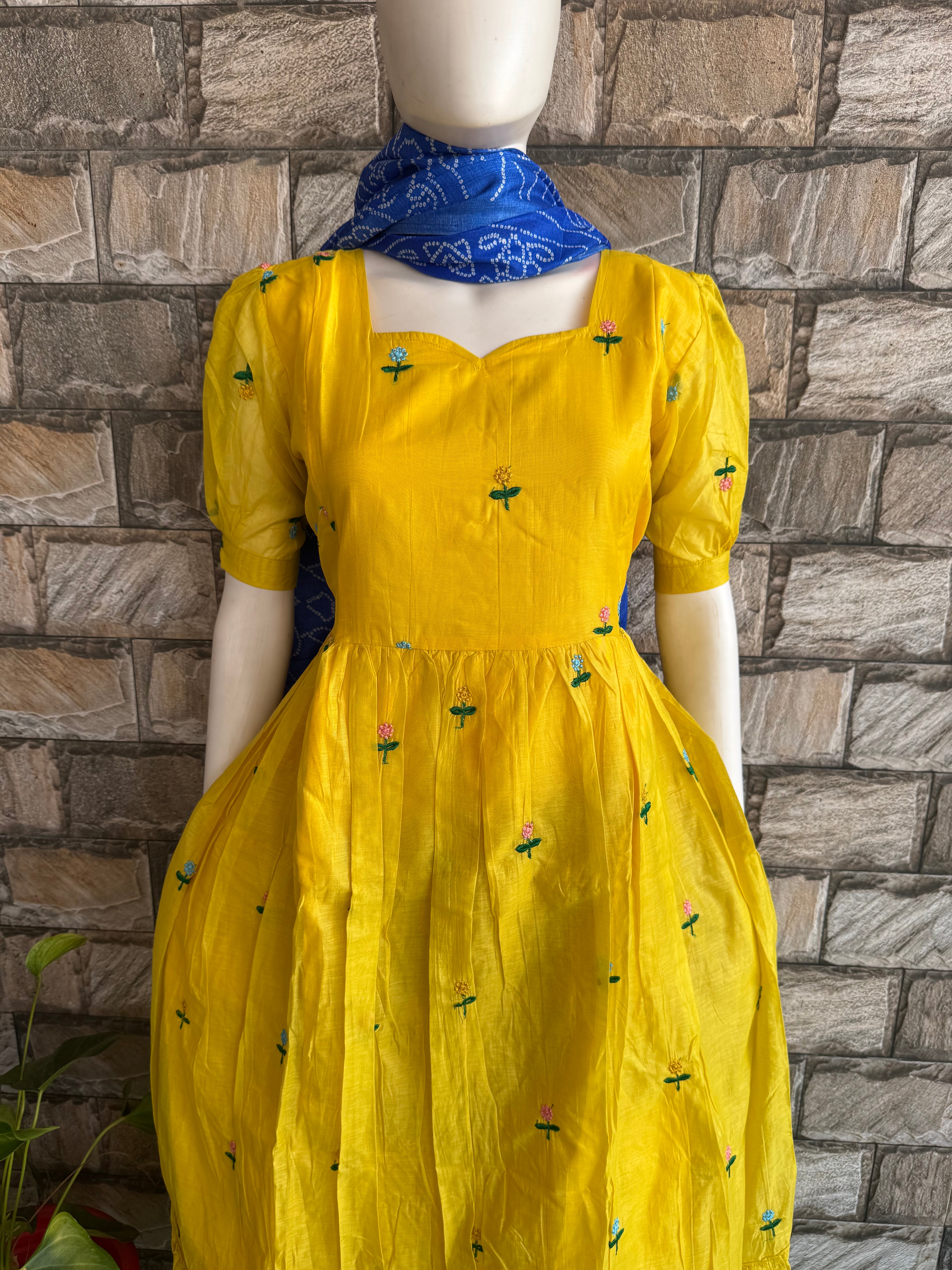 Haldi Mul Chanderi Maternity Maxi