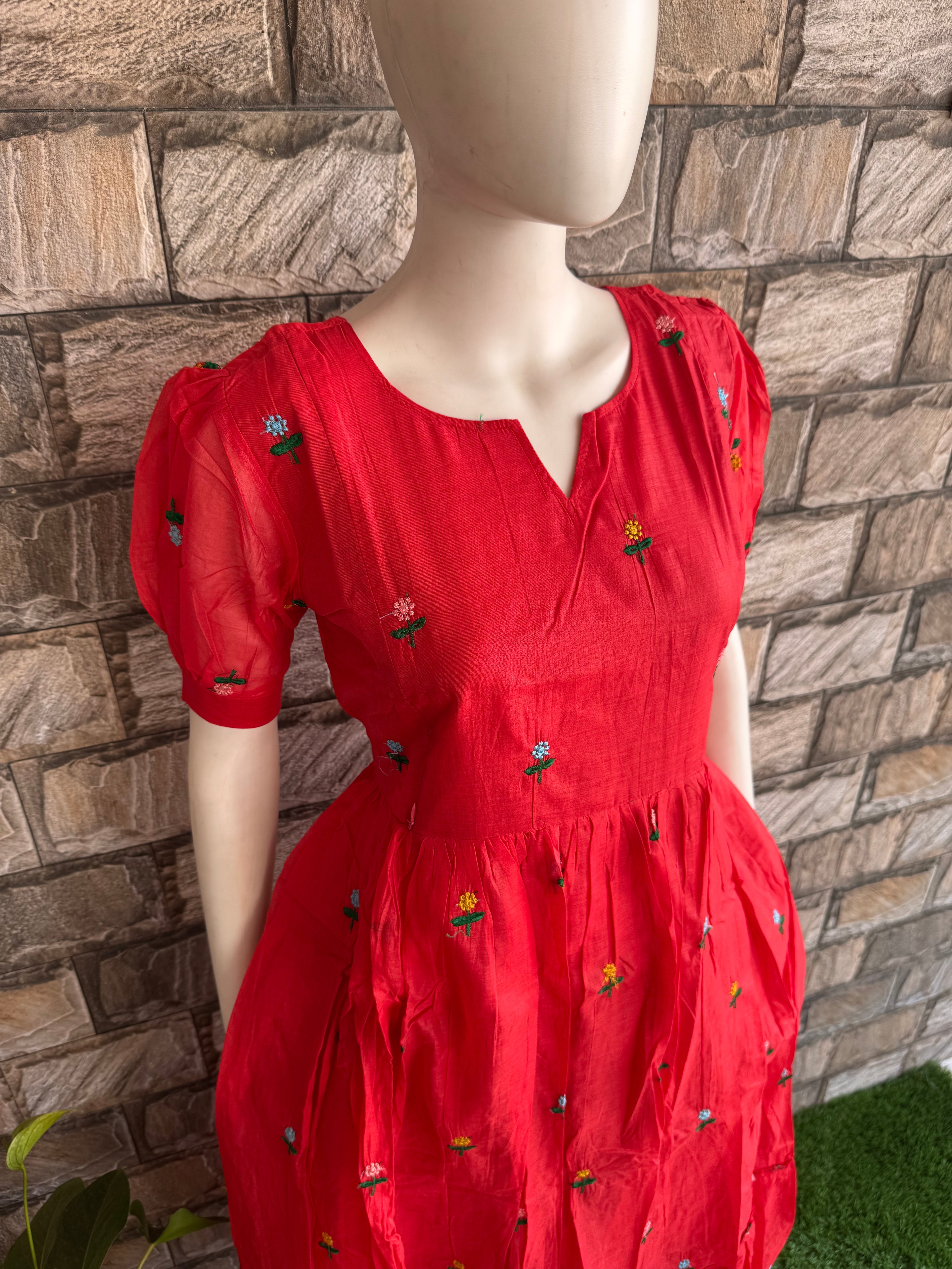 Red Mul chanderi Maternity Maxi - Kaari