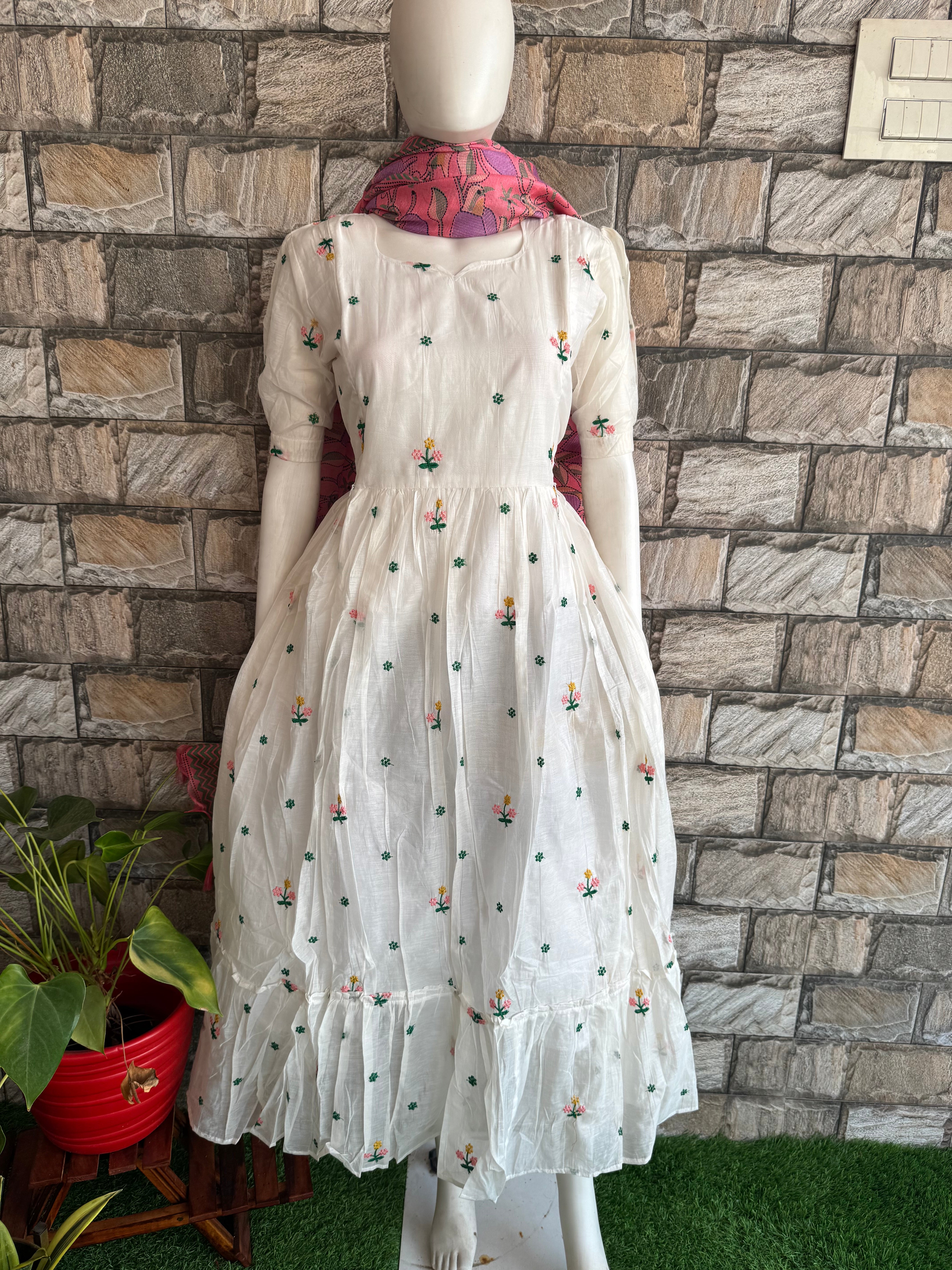 Dove Mul Chanderi Maternity maxi