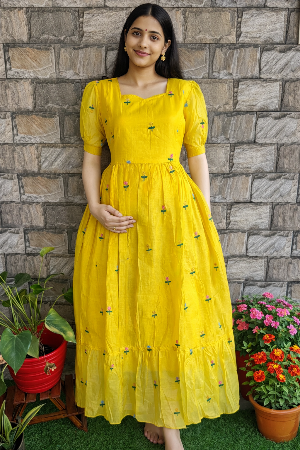 Haldi Mul Chanderi Maternity Maxi