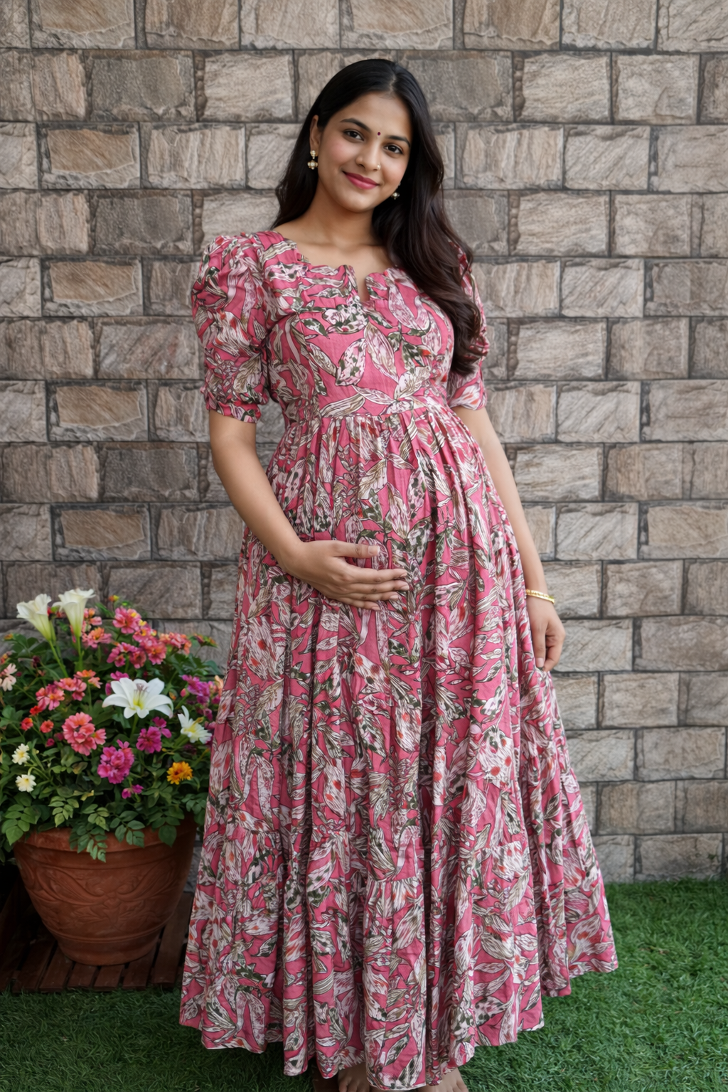 Peach Delta crepe Maternity Maxi