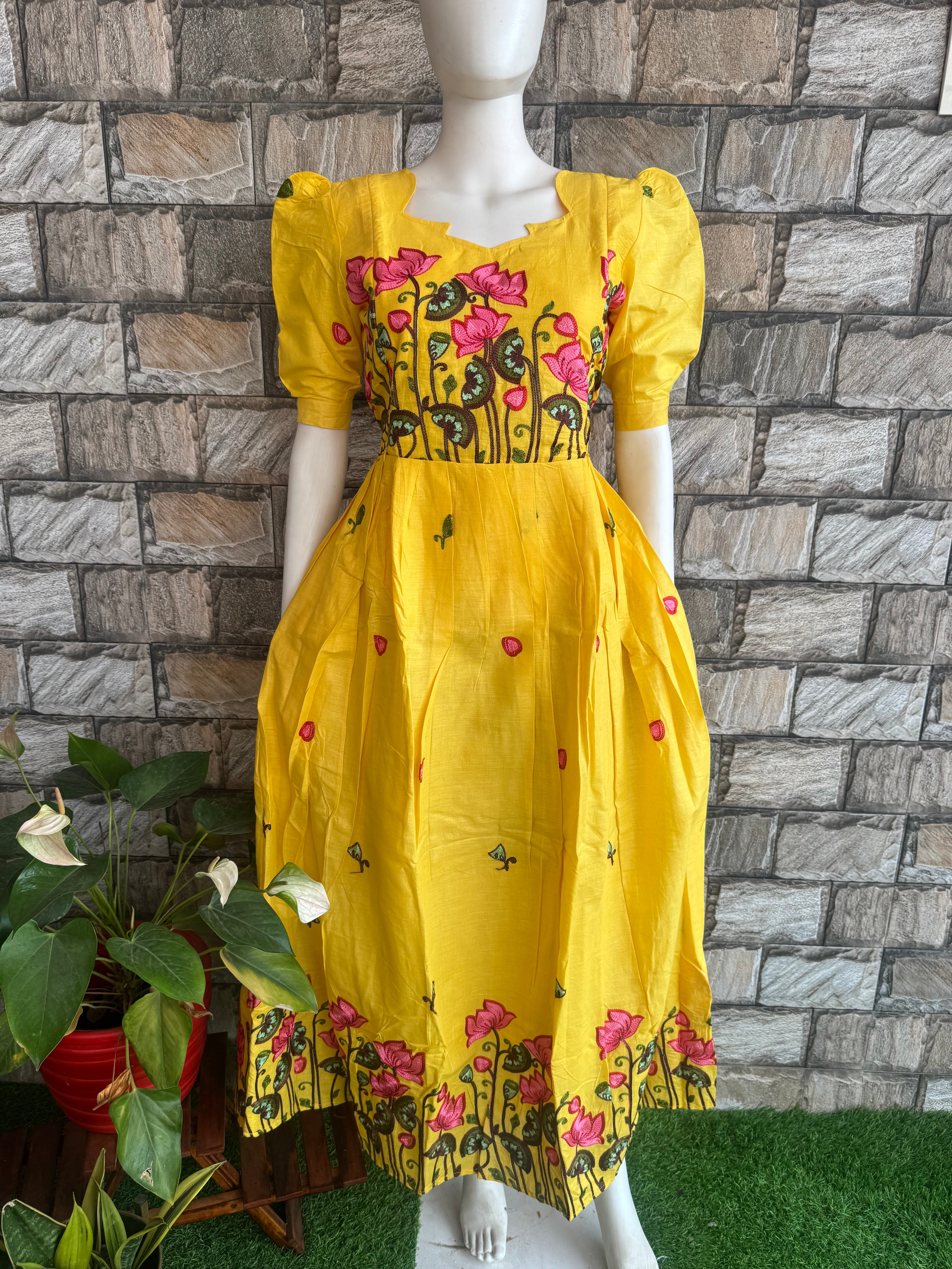 Yellow Kota embroidery Maternity maxi - Lotus