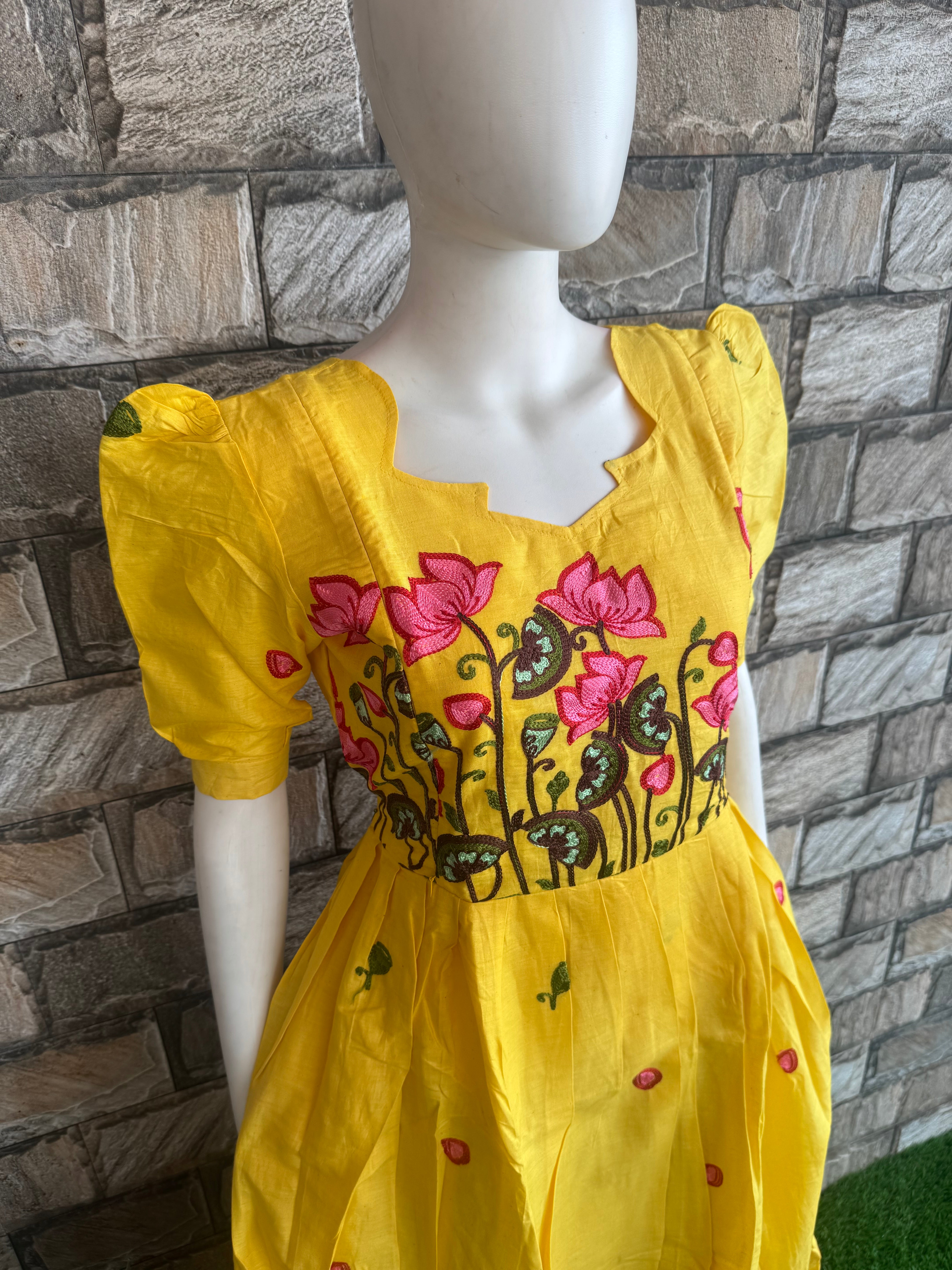 Yellow Kota embroidery Maternity maxi - Lotus