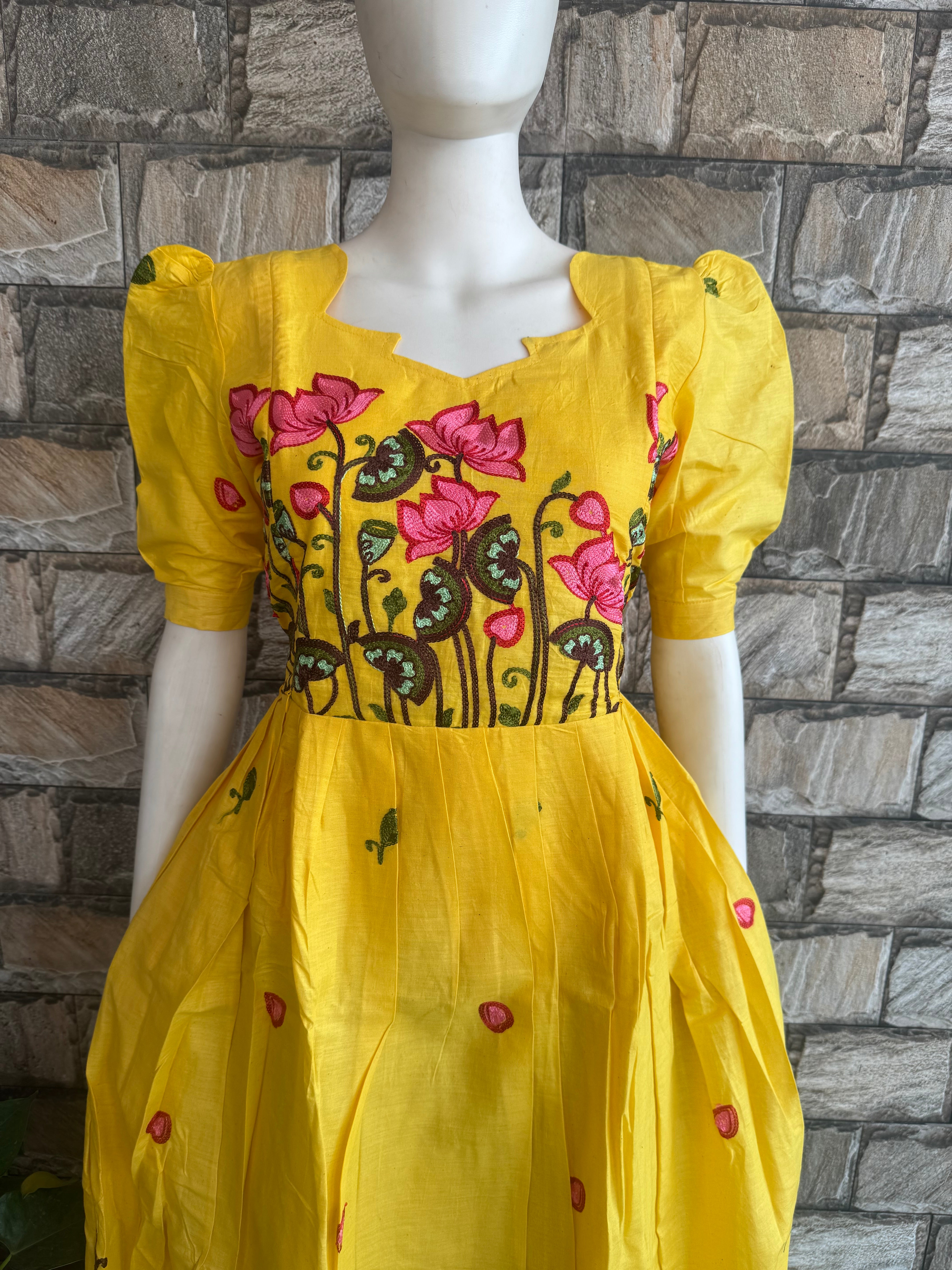 Yellow Kota embroidery Maternity maxi - Lotus