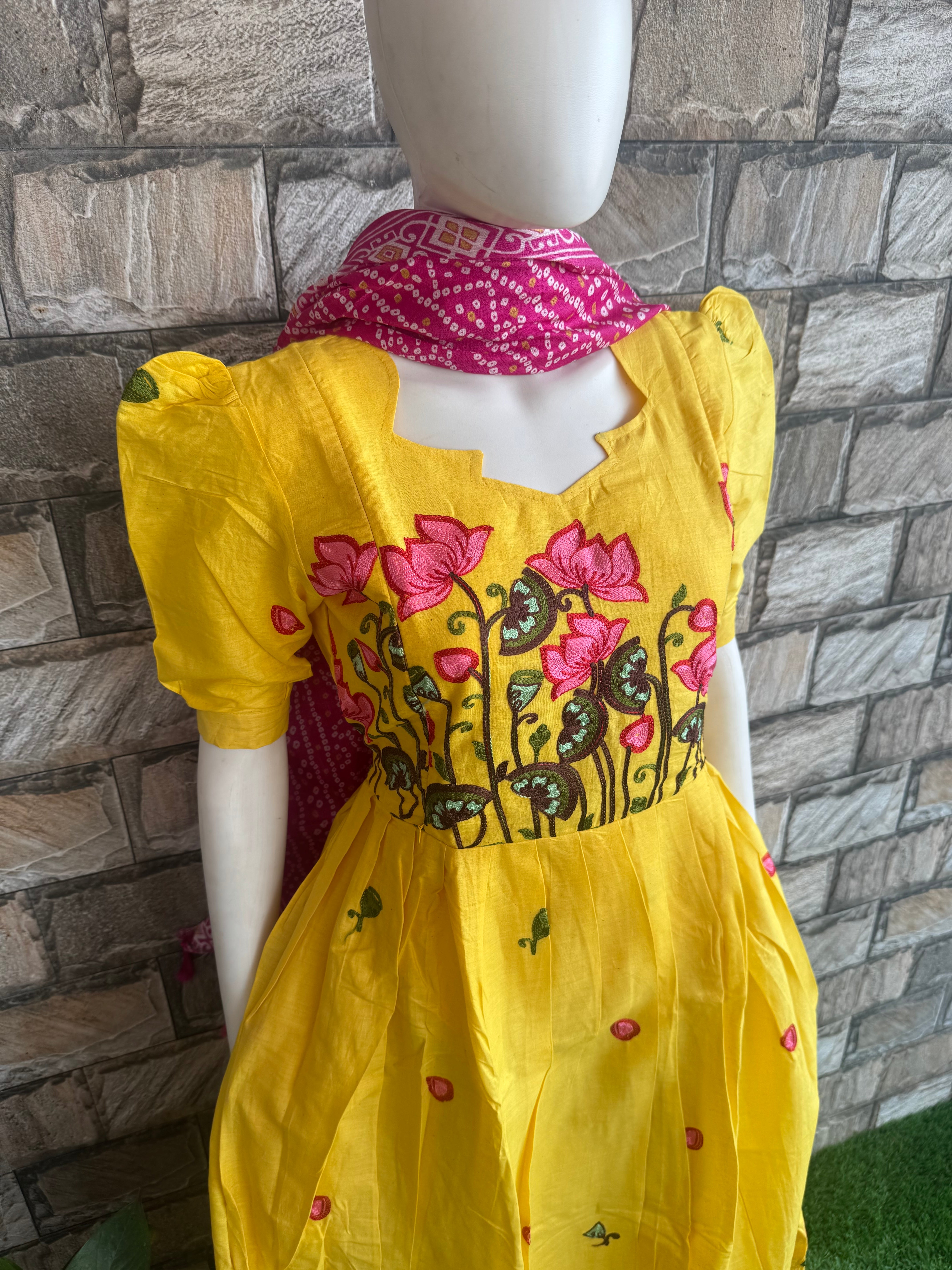 Yellow Kota embroidery Maternity maxi - Lotus