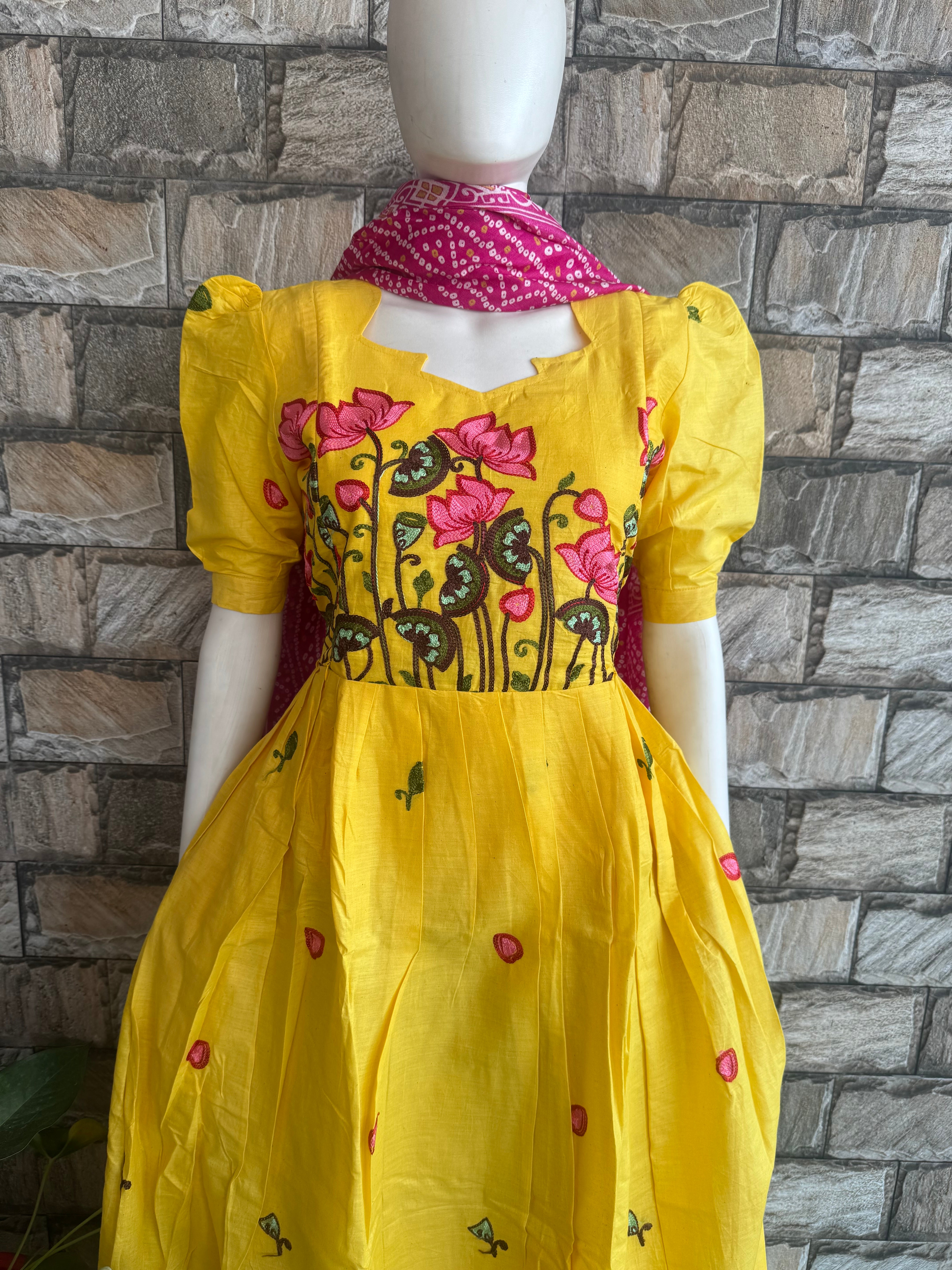 Yellow Kota embroidery Maternity maxi - Lotus