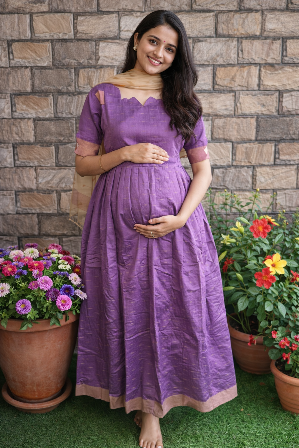 Lilac Raw silk maternity maxi