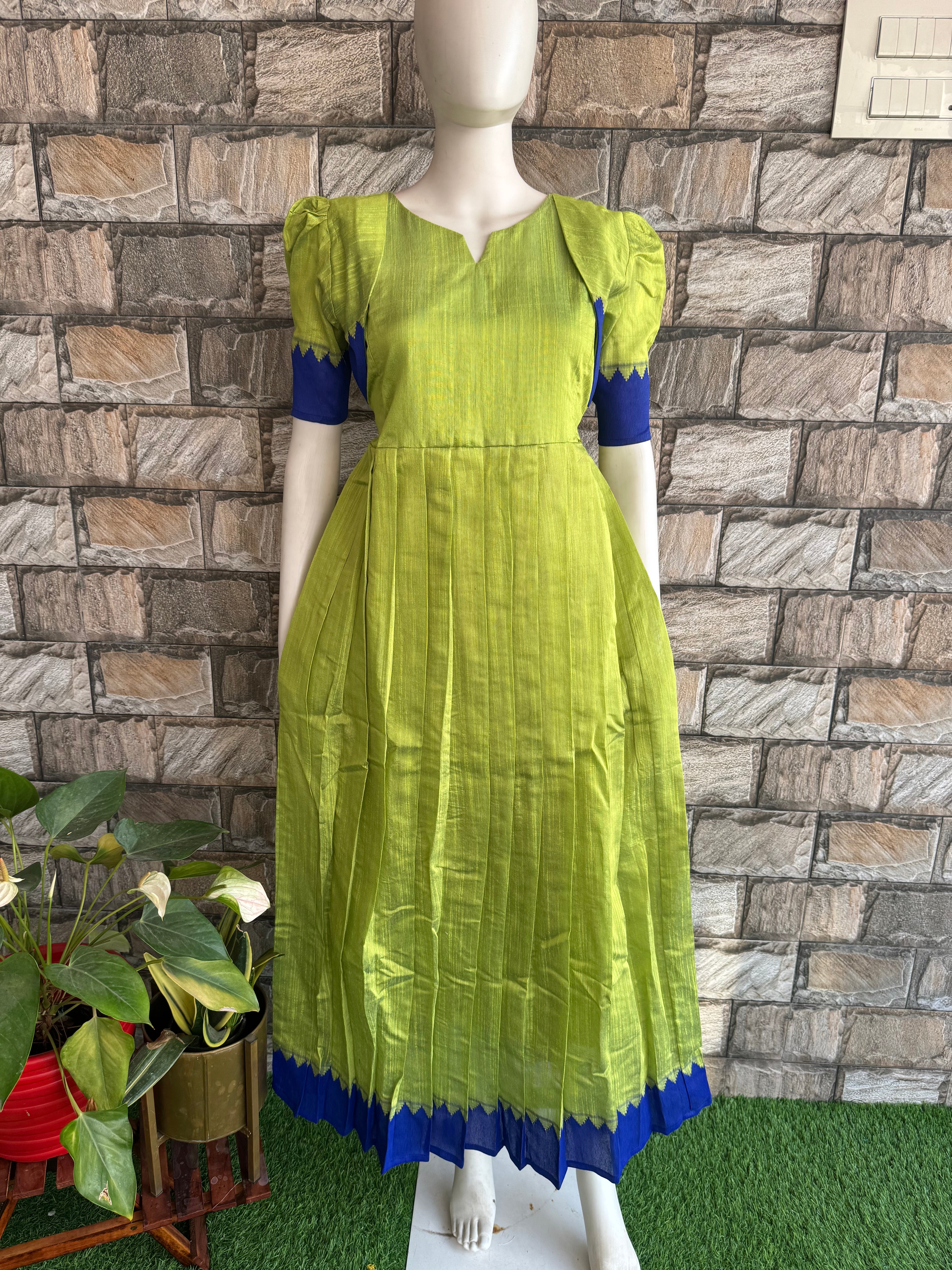 Parrot Raw silk Plain Maternity Maxi