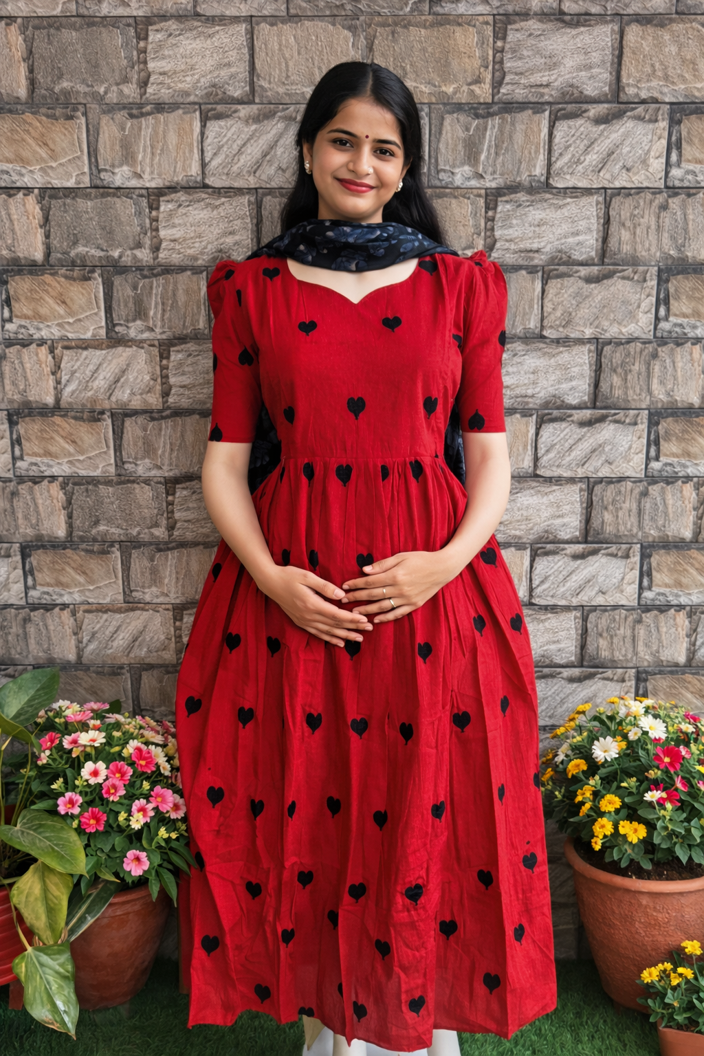 Heart Red cotton maternity Maxi