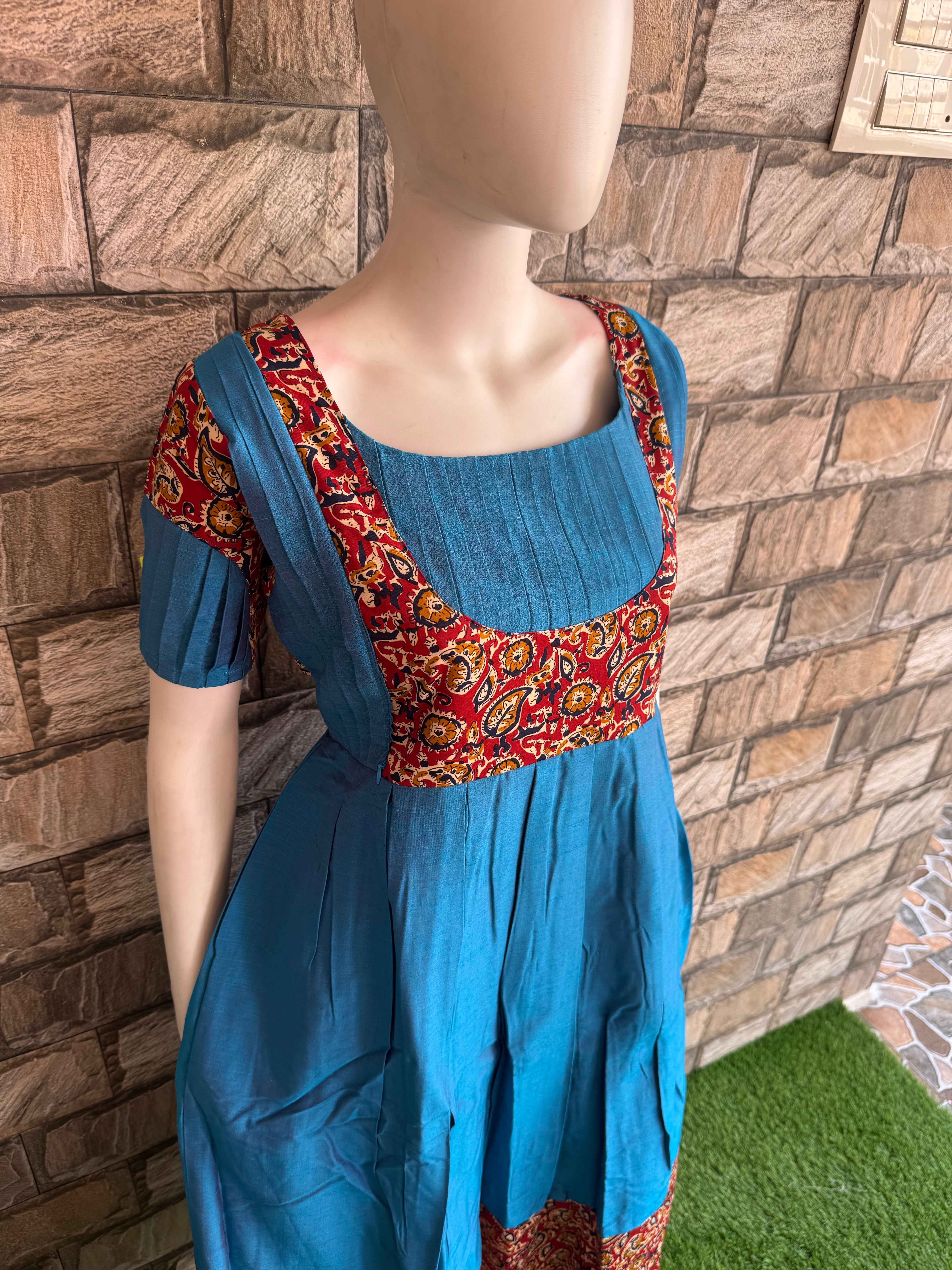 Teal shade raw silk Maternity Maxi